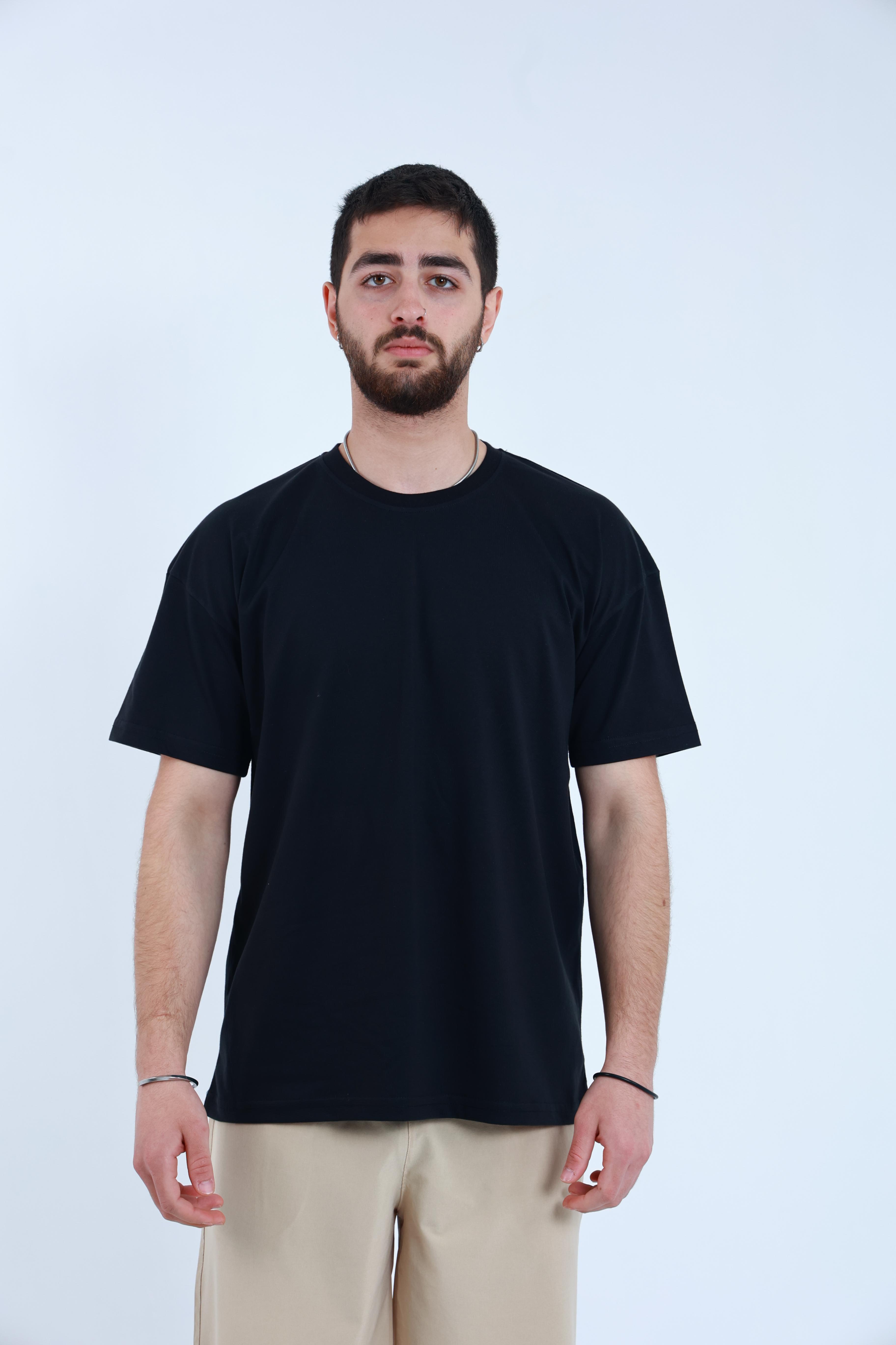 Erkek Penye Oversized T-Shirt Siyah