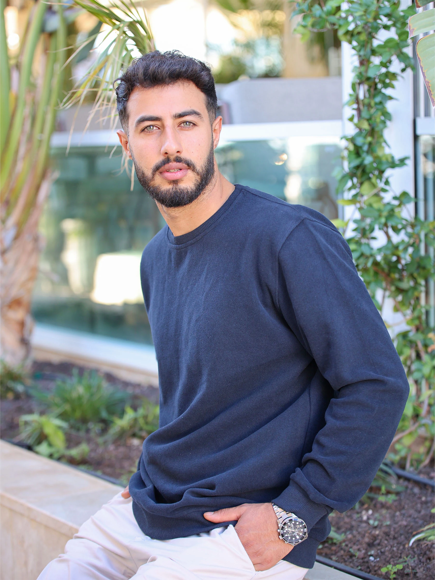 Lacivert Selanik Kumaş Bisiklet Yaka Sweatshirt