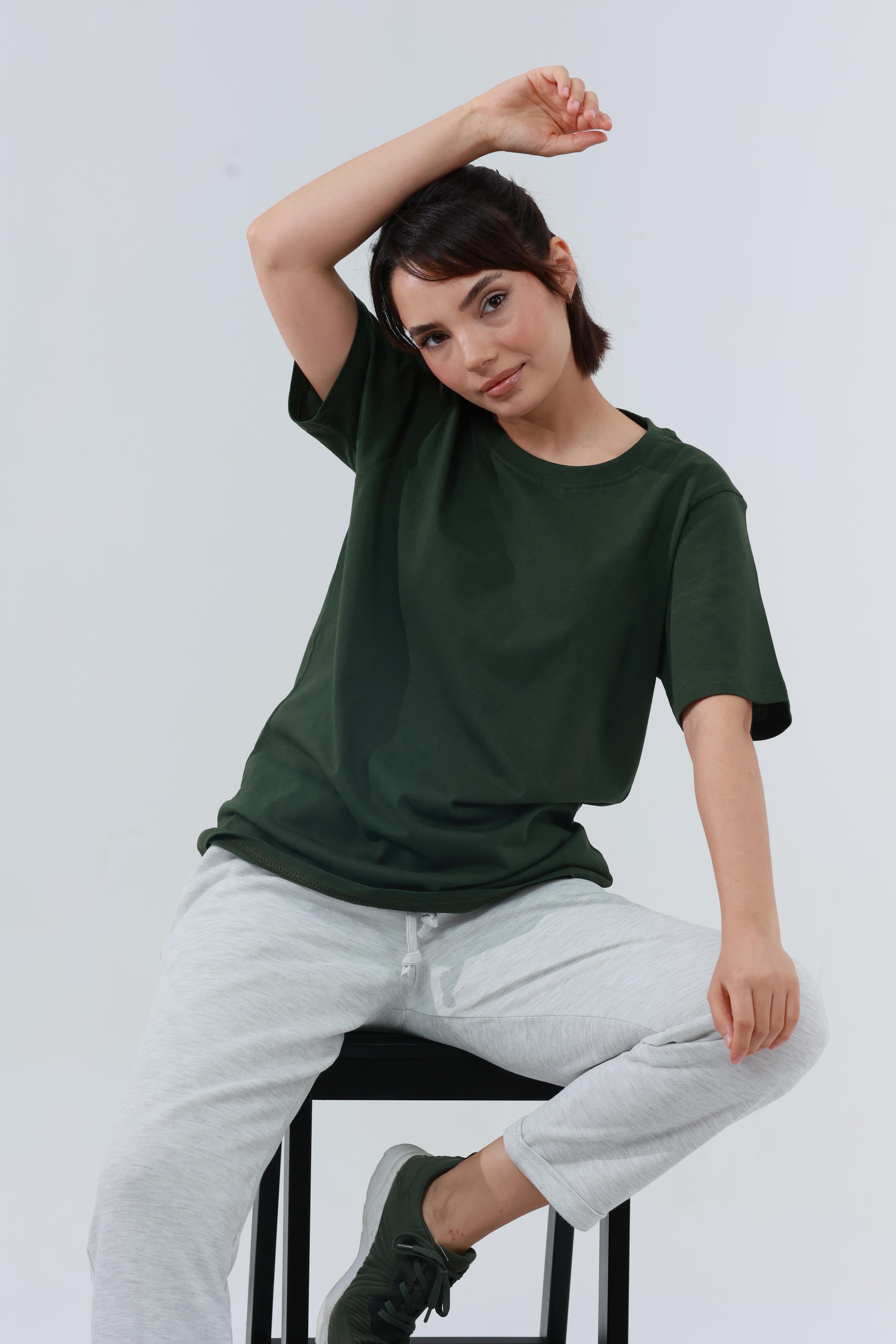 Kadın Penye Regular T-Shirt Haki