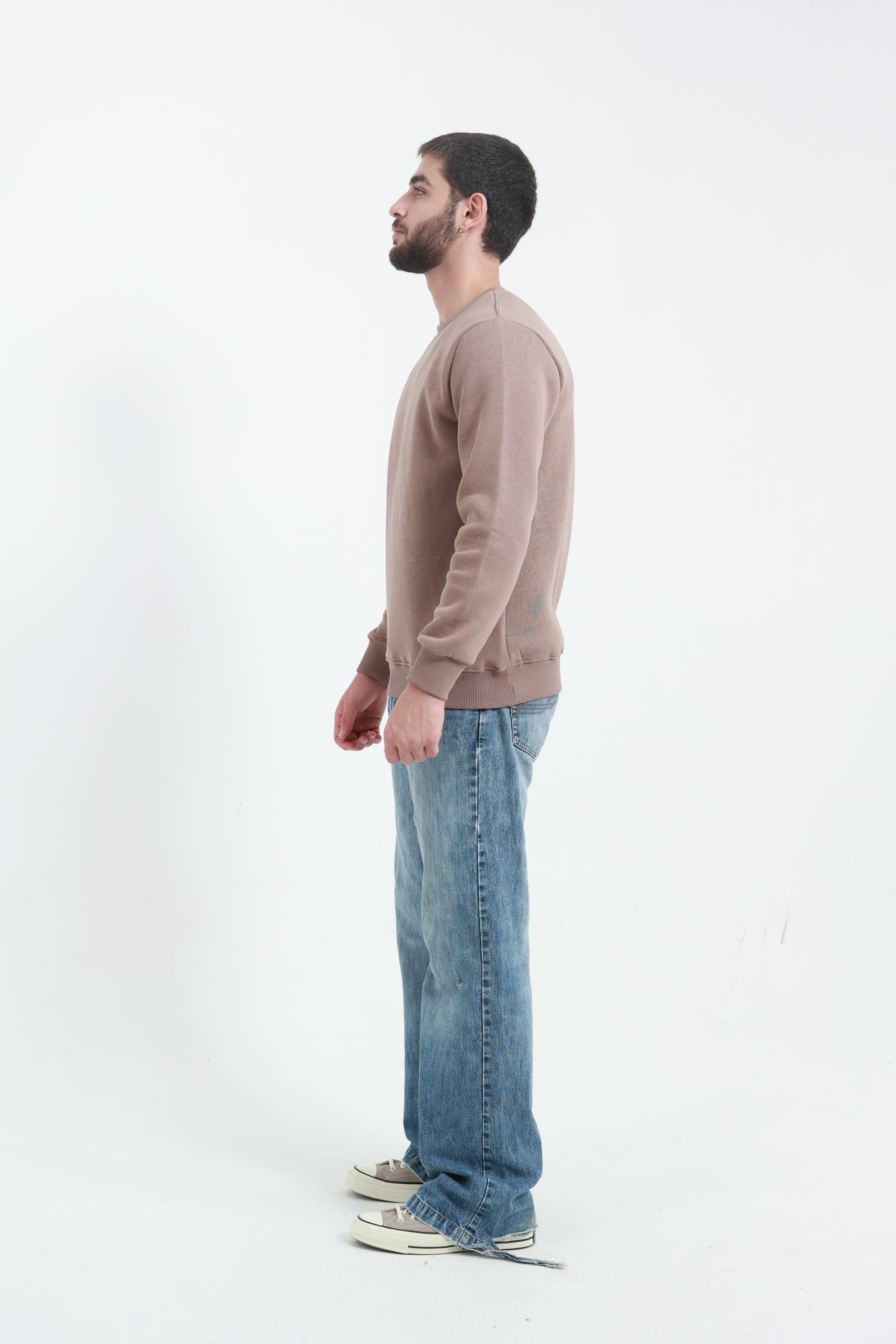 Kahverengi Erkek Bisiklet Yaka Sweatshirt