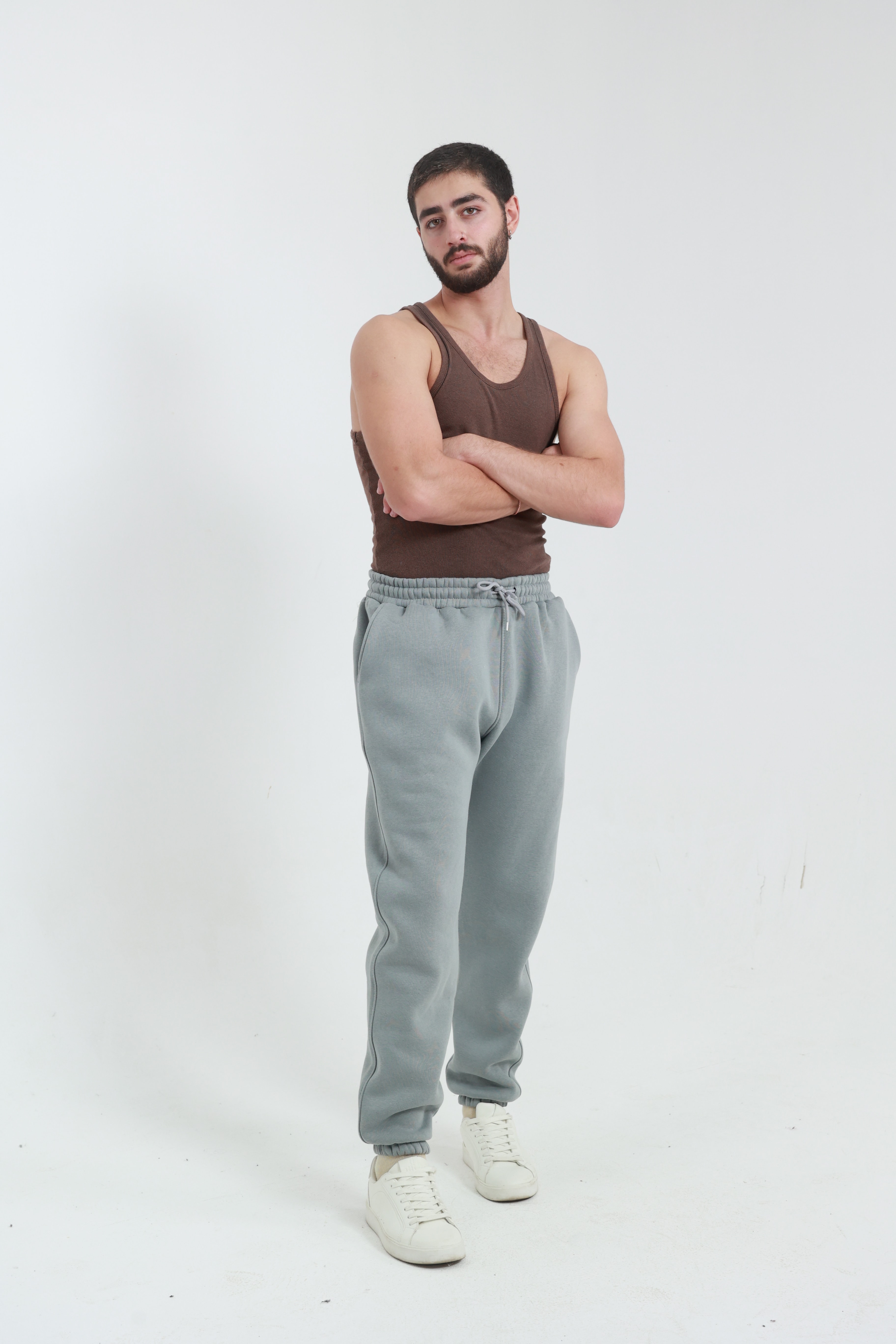 Gri Erkek Penye Regular Fit 3 İplik Eşofman Altı