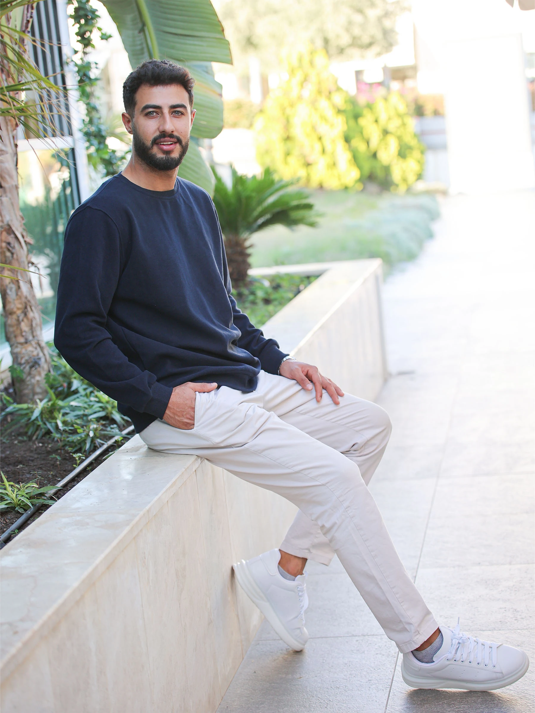 Lacivert Selanik Kumaş Bisiklet Yaka Sweatshirt