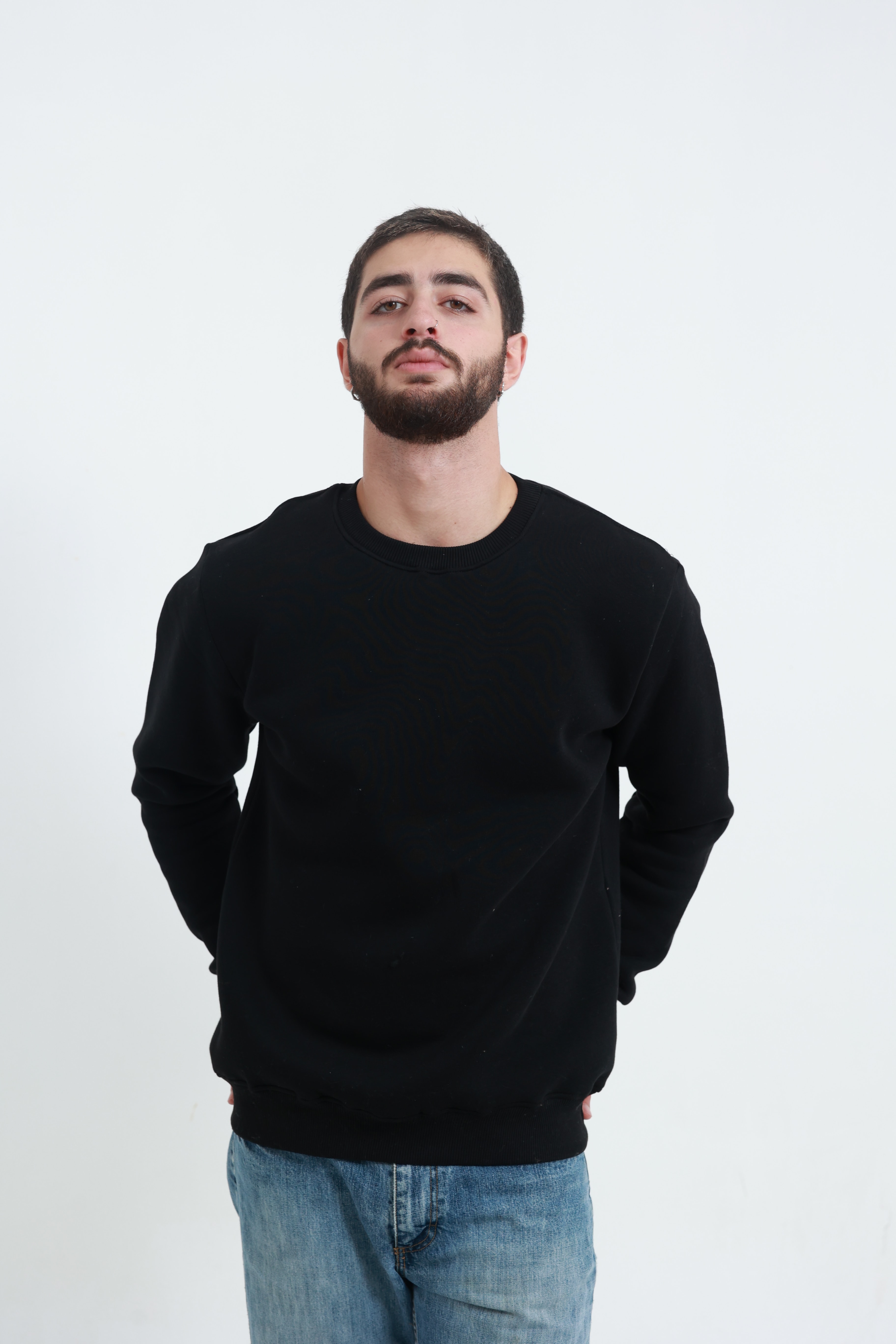Siyah Erkek Bisiklet Yaka Sweatshirt