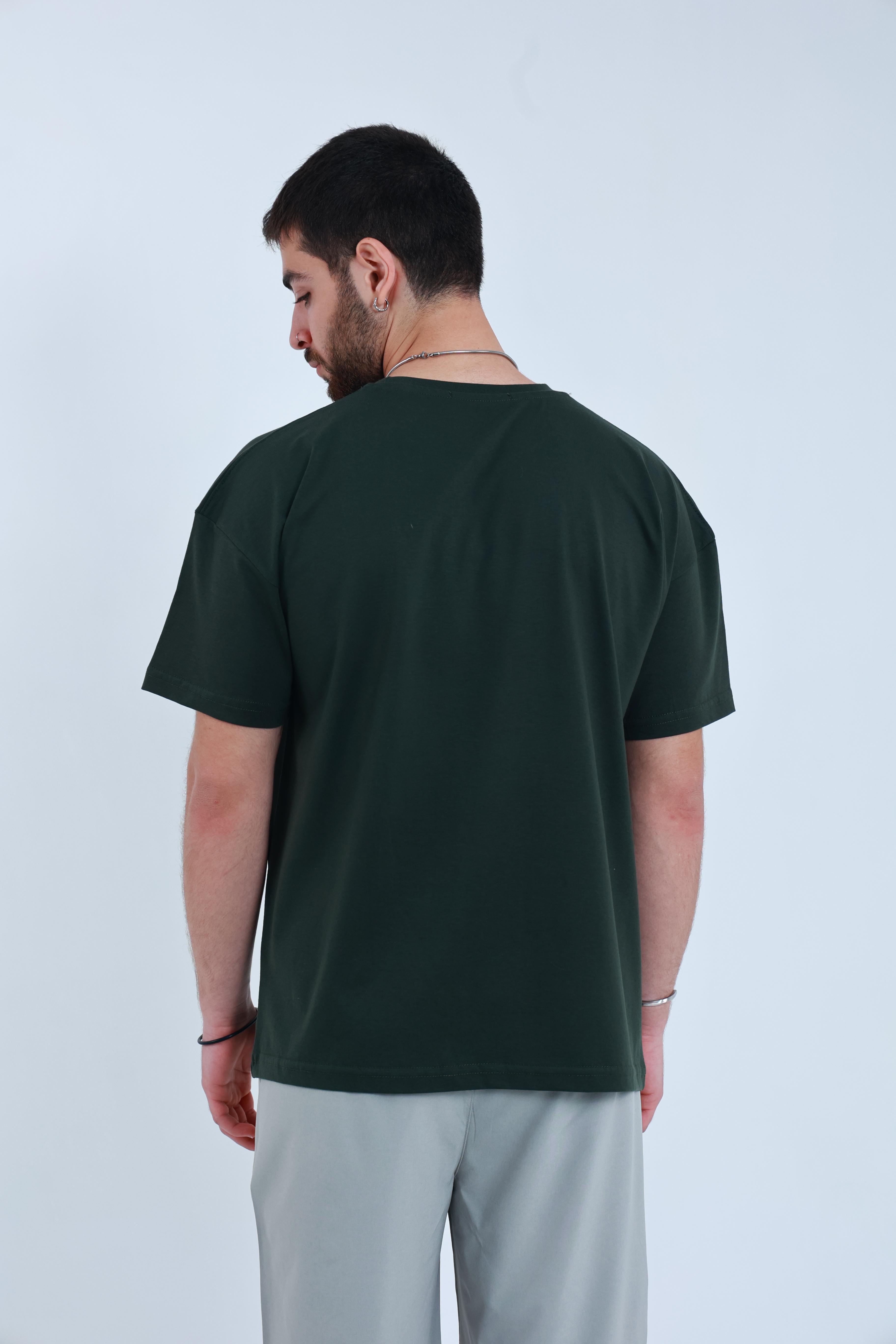 Erkek Penye Oversized T-Shirt Haki