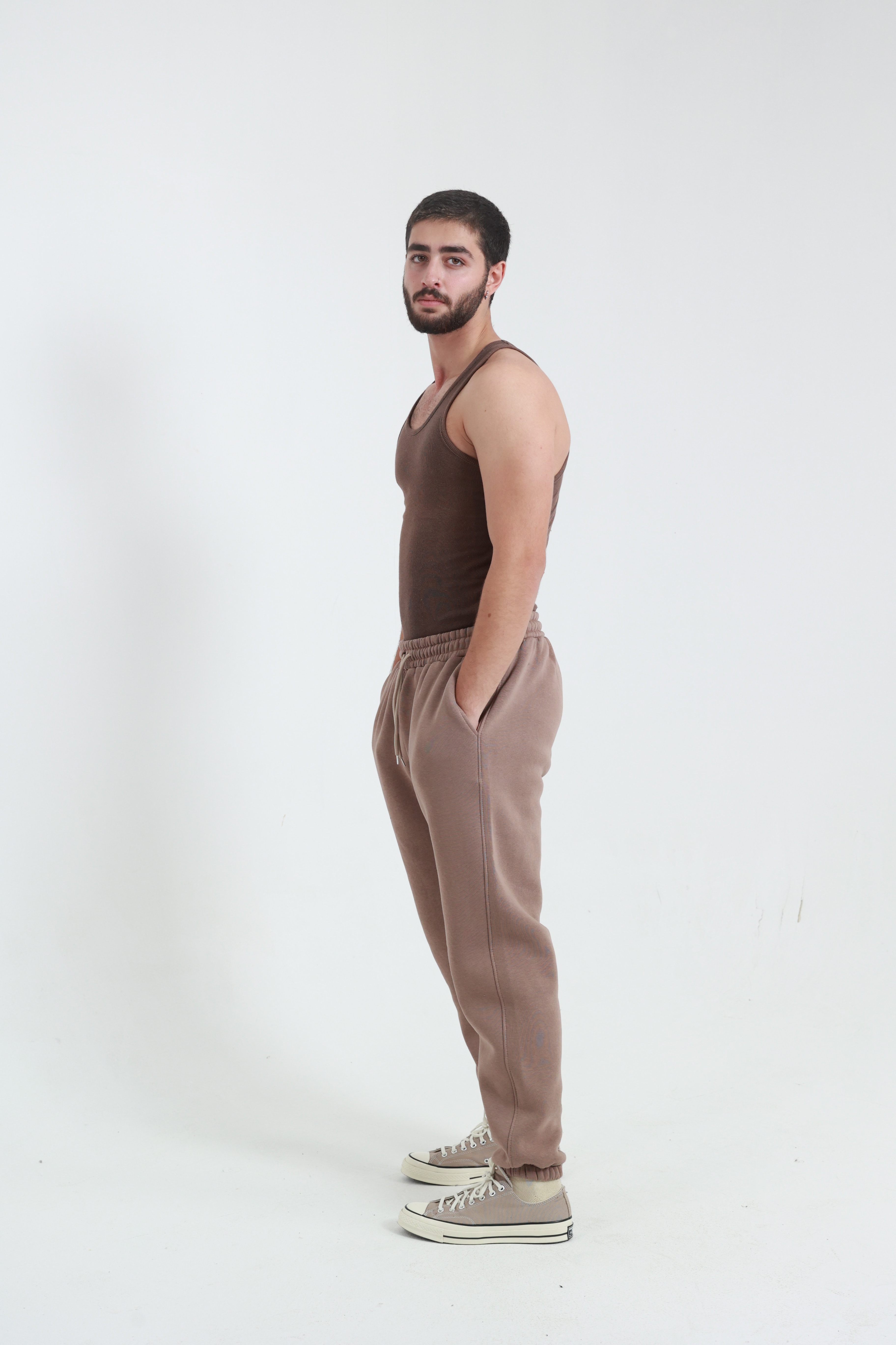 Kahverengi Erkek Penye Regular Fit 3 İplik Eşofman Altı