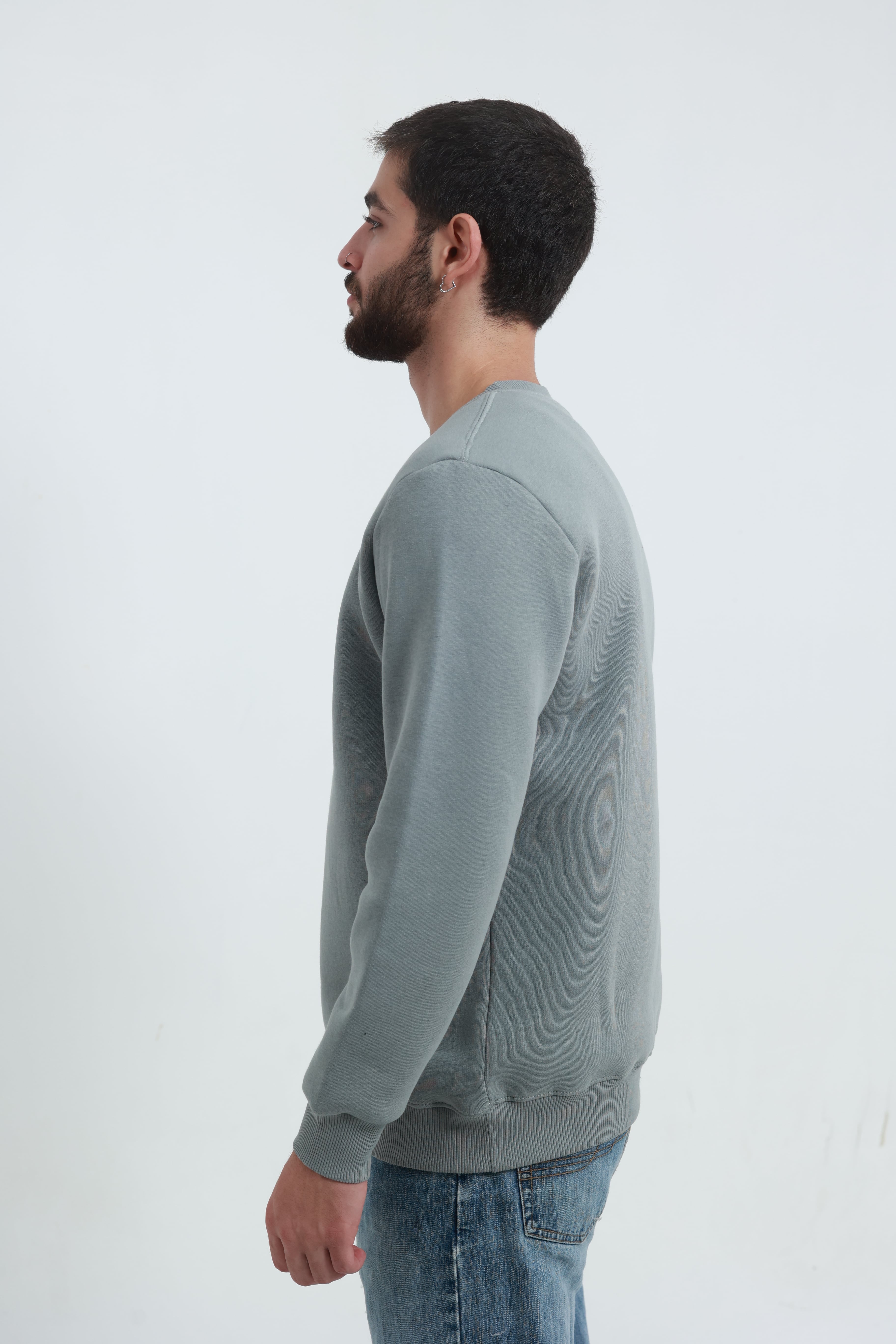 Gri Erkek Bisiklet Yaka Sweatshirt