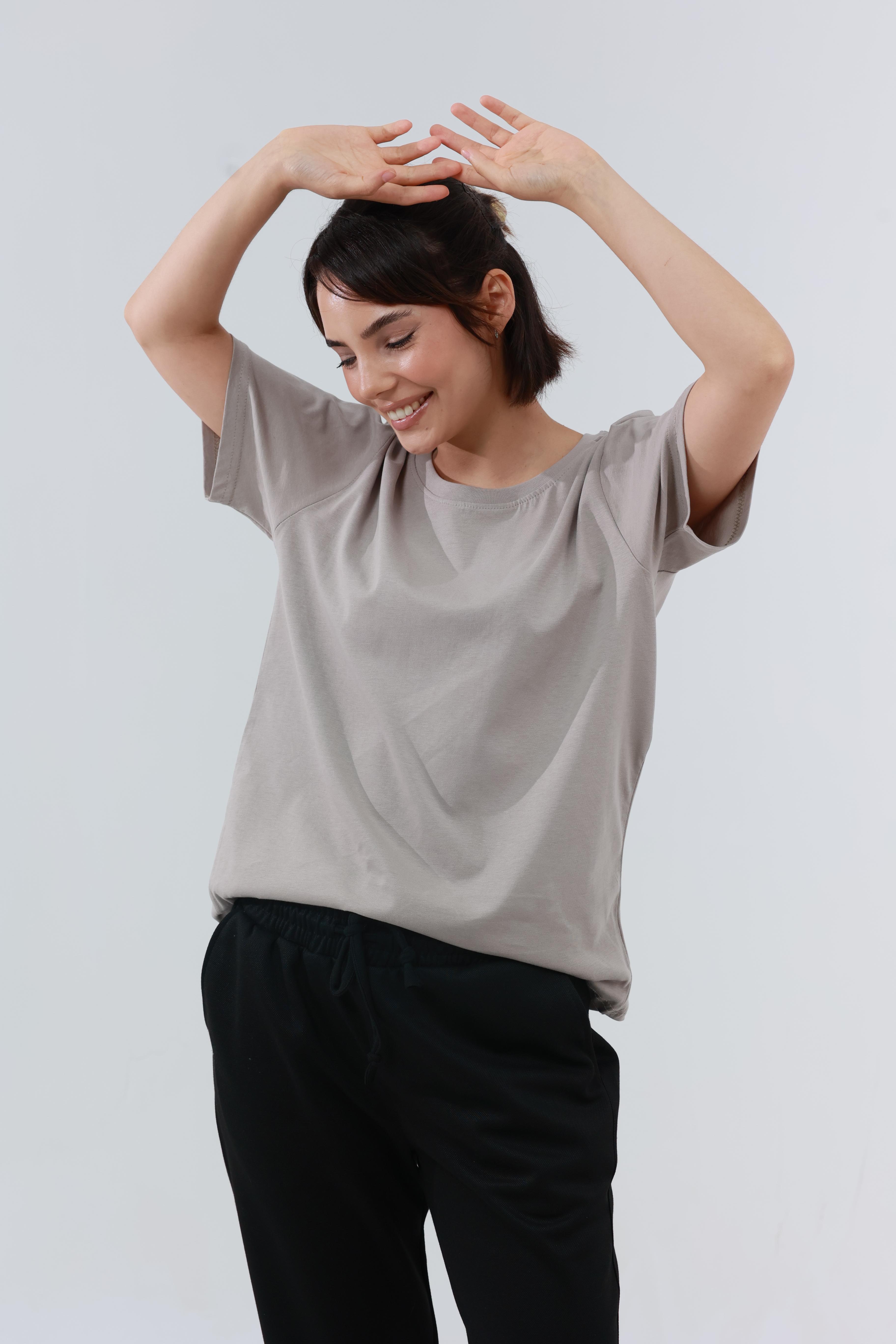 Kadın Penye Regular T-Shirt Bej