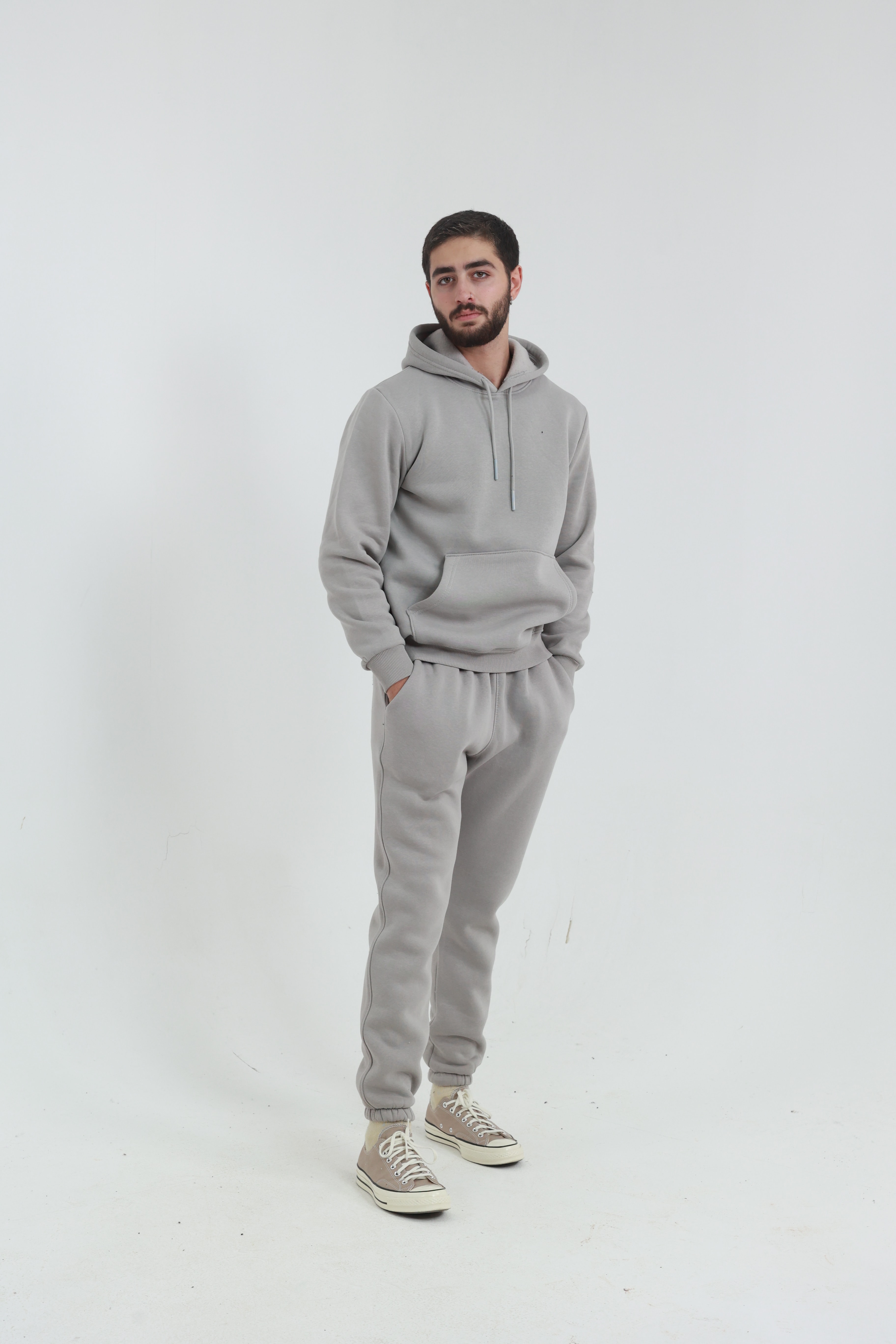 Taş Penye Regular Fit Kanguru Cepli Sweatshirt 3 İplik Eşofman Takım