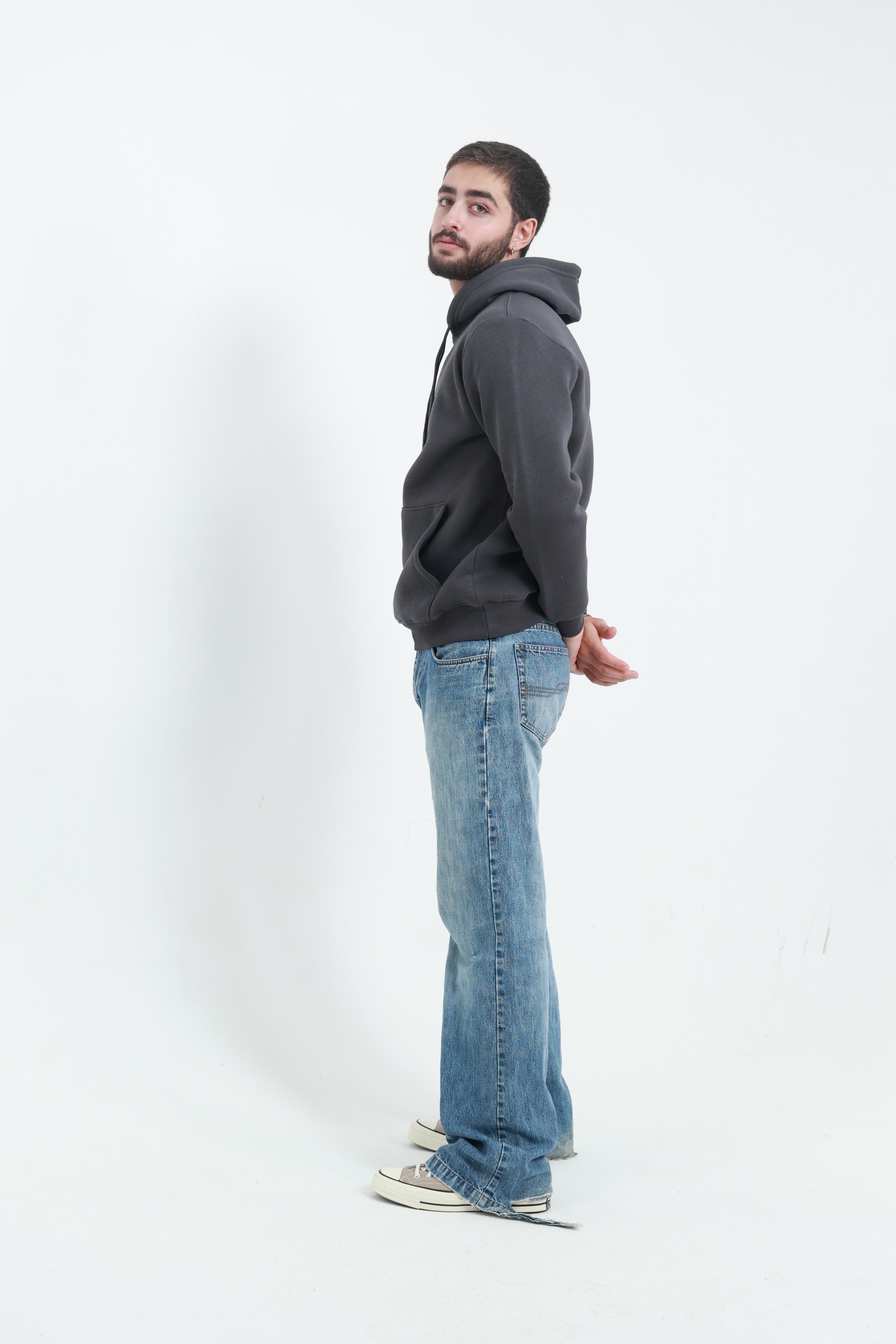 Kanguru Cepli Sweatshirt 3 İplik Koyu Füme