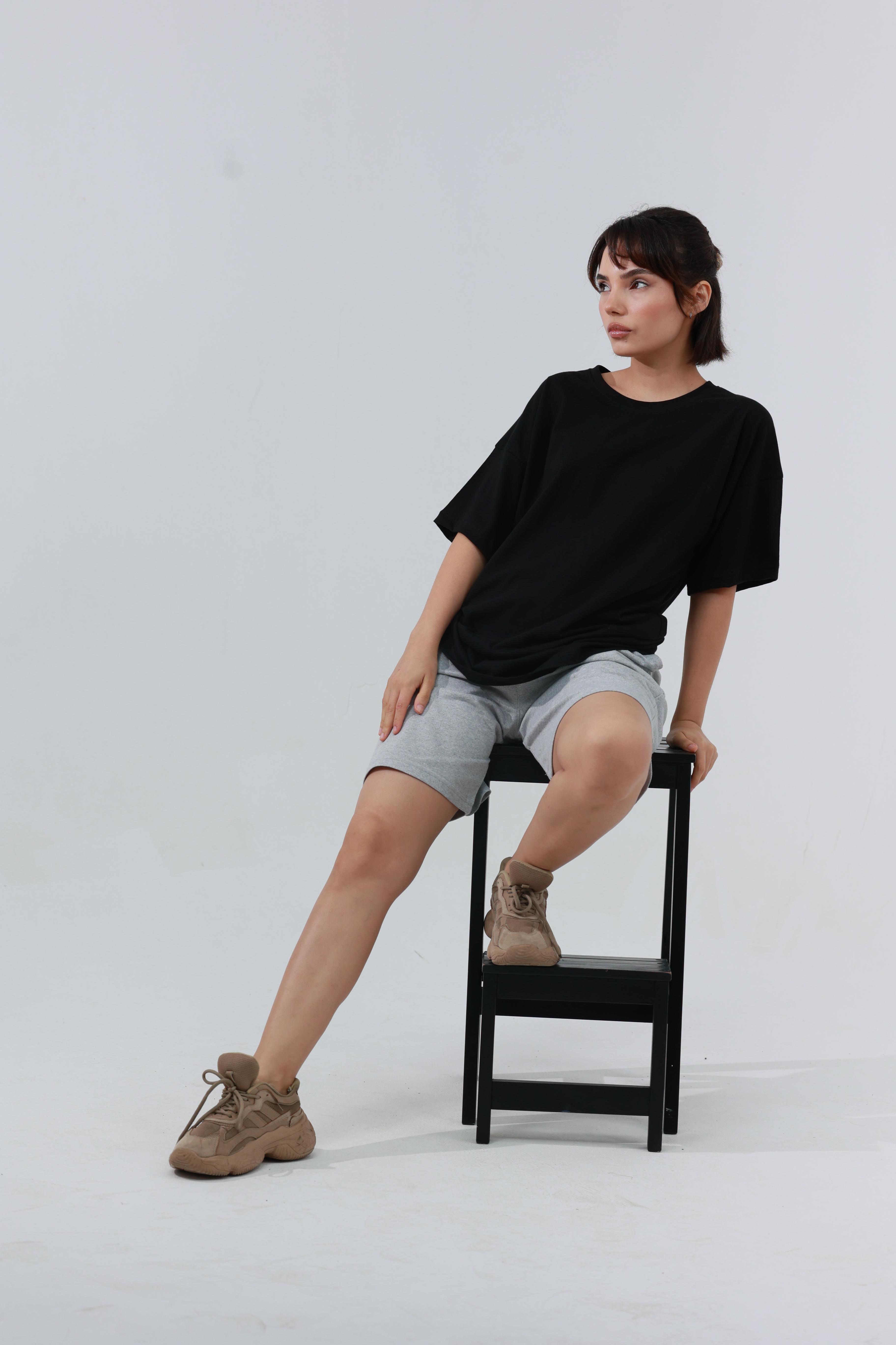 Kadın Penye Oversized T-Shirt Siyah