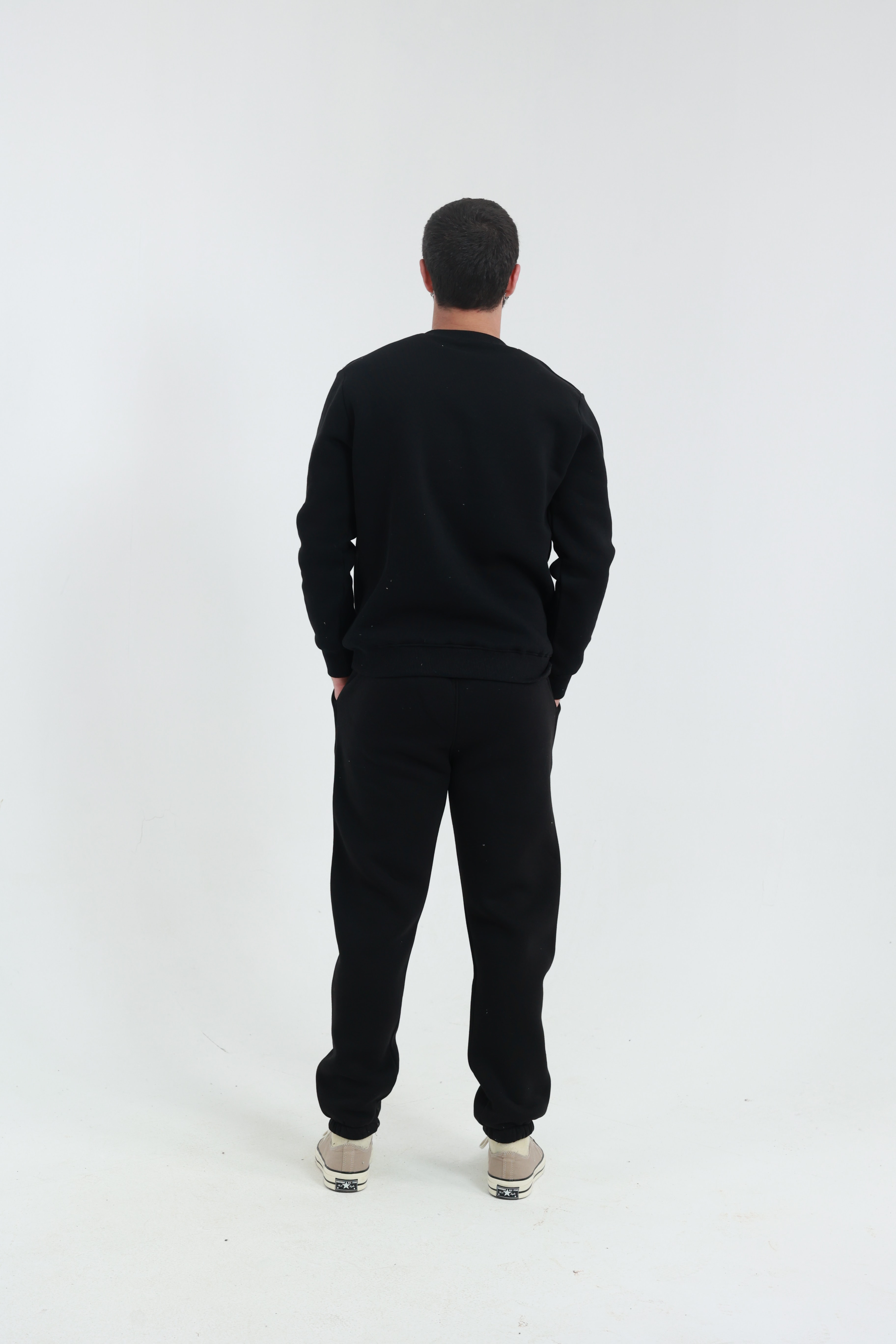 Siyah Penye Regular Fit Bisiklet Yaka 3 İplik Eşofman Takım