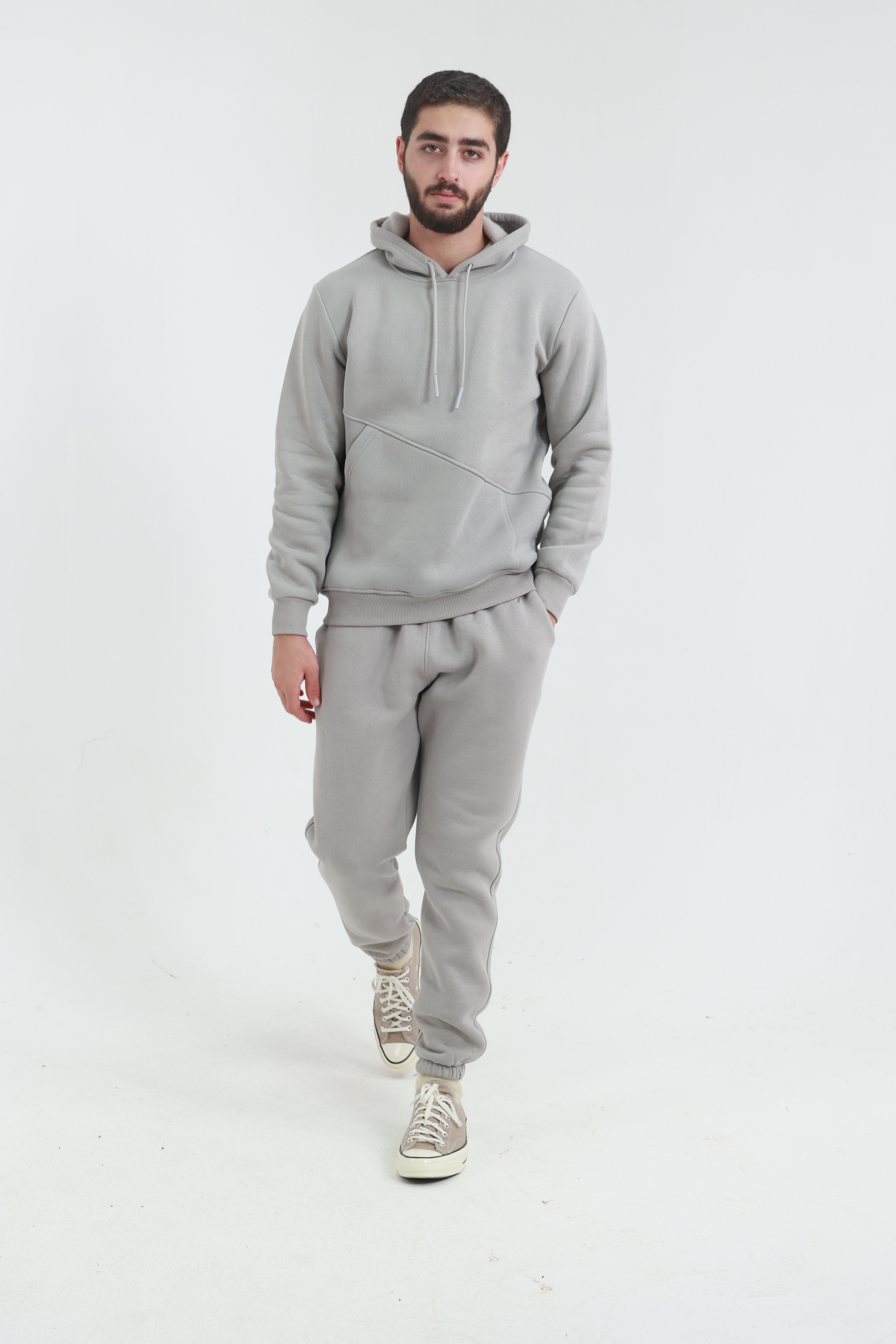 Taş Erkek Penye Regular Fit Yandan Cepli Sweatshirt 3 İplik Eşofman Takım