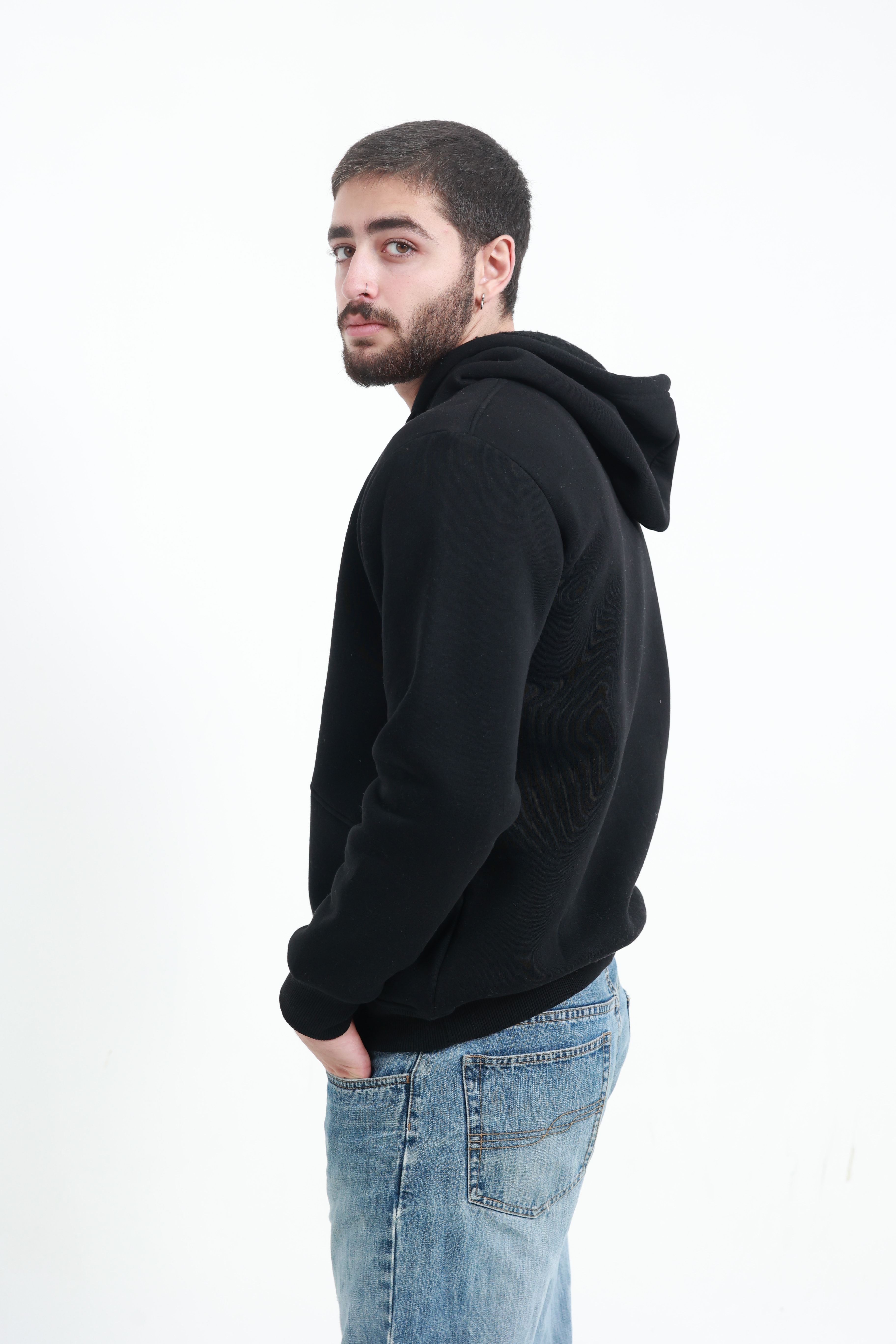Erkek Yandan Cepli Sweatshirt Siyah