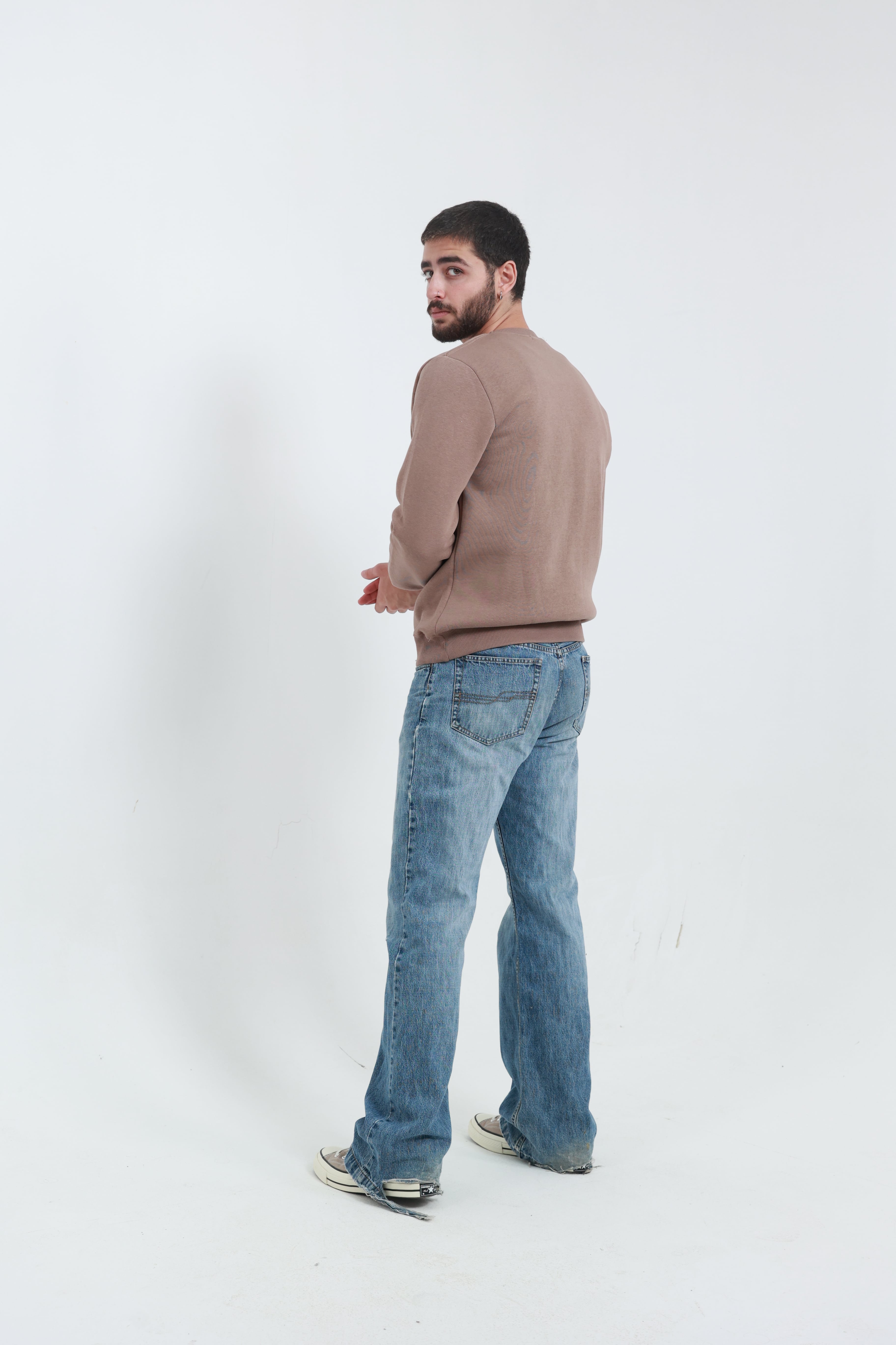 Kahverengi Erkek Bisiklet Yaka Sweatshirt