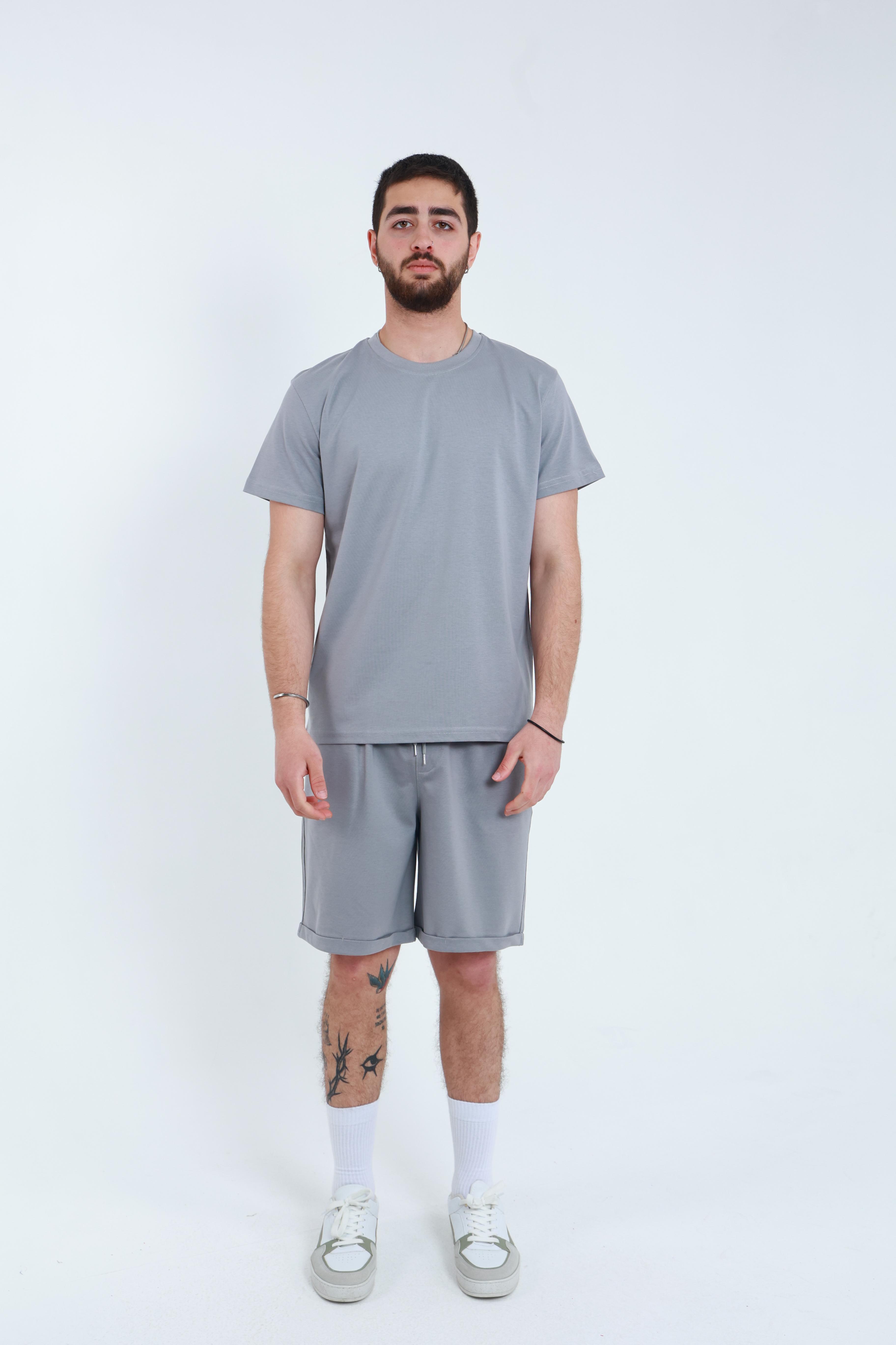Erkek Penye Regular T-Shirt Gri