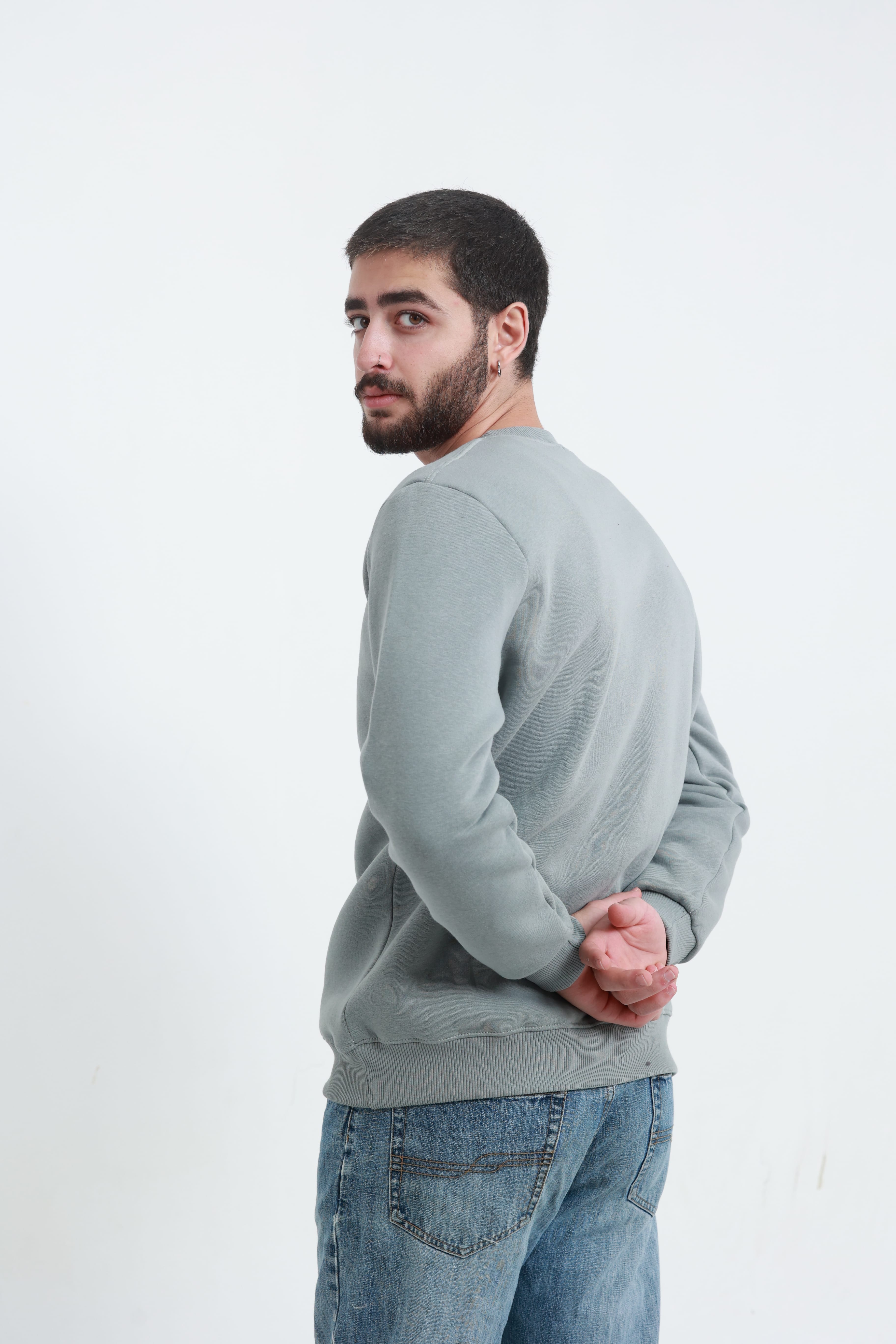 Gri Erkek Bisiklet Yaka Sweatshirt