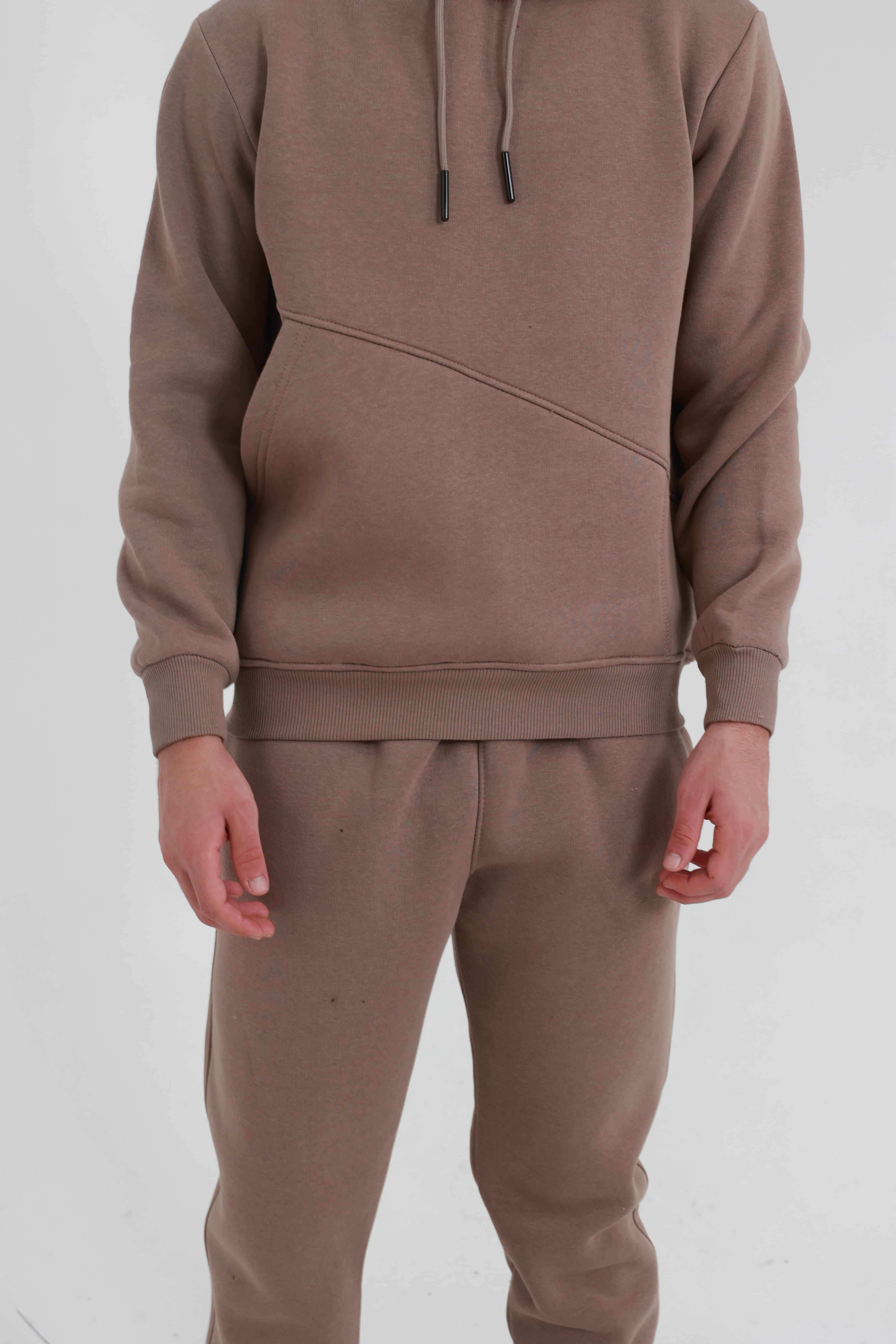 Kahverengi Erkek Penye Regular Fit Yandan Cepli Sweatshirt 3 İplik Eşofman Takım