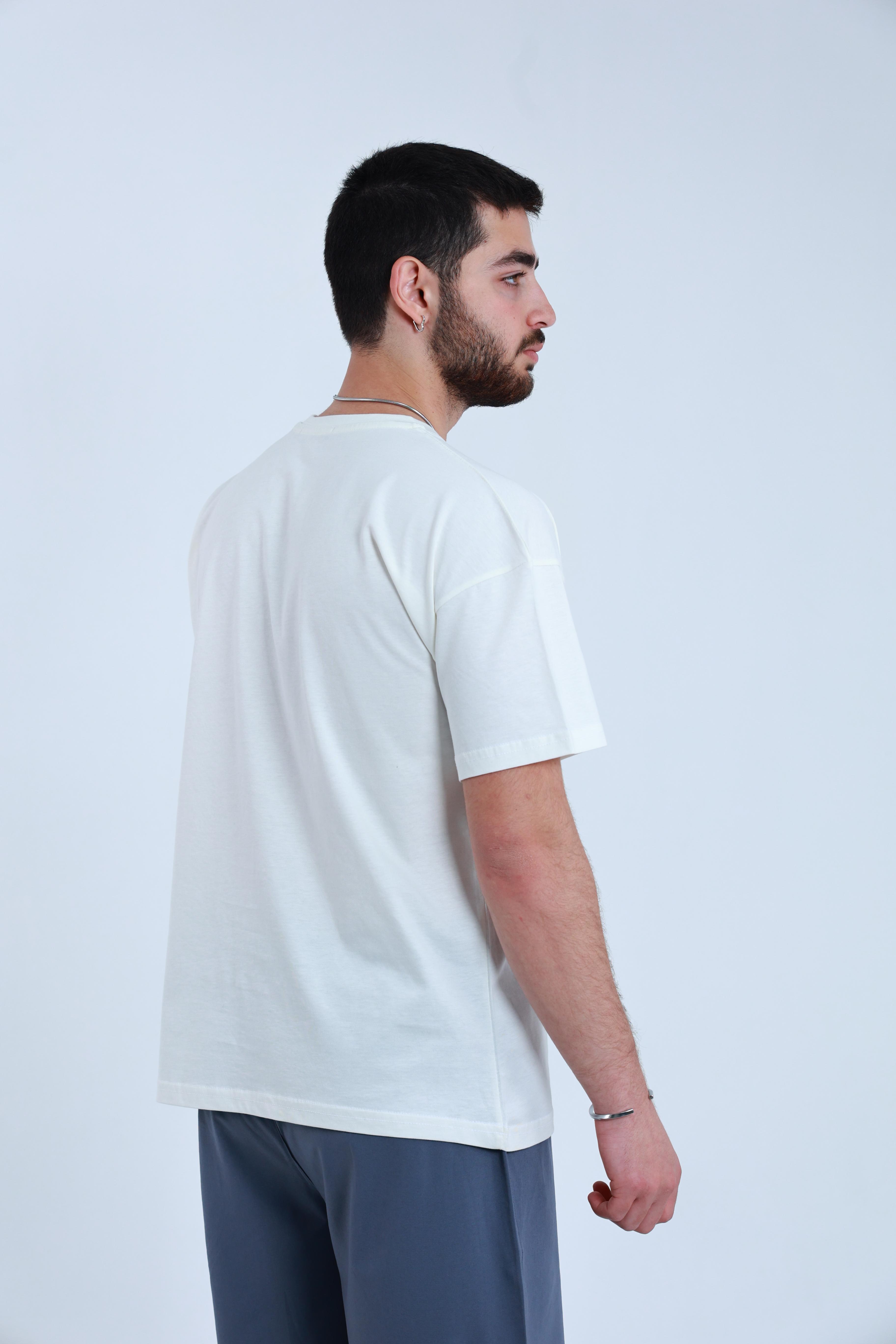 Erkek Penye Oversized T-Shirt Beyaz