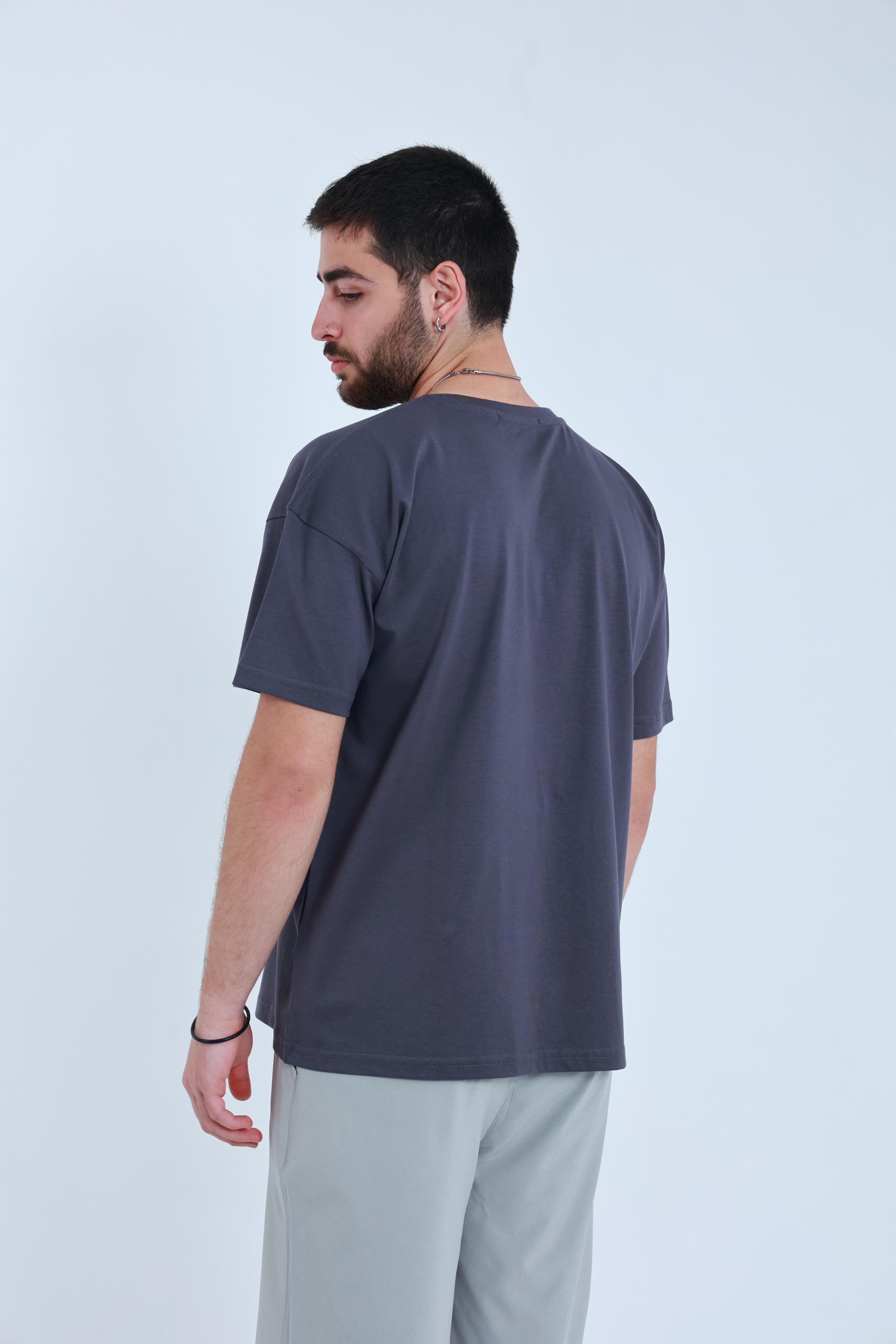Erkek Penye Oversized T-Shirt Füme