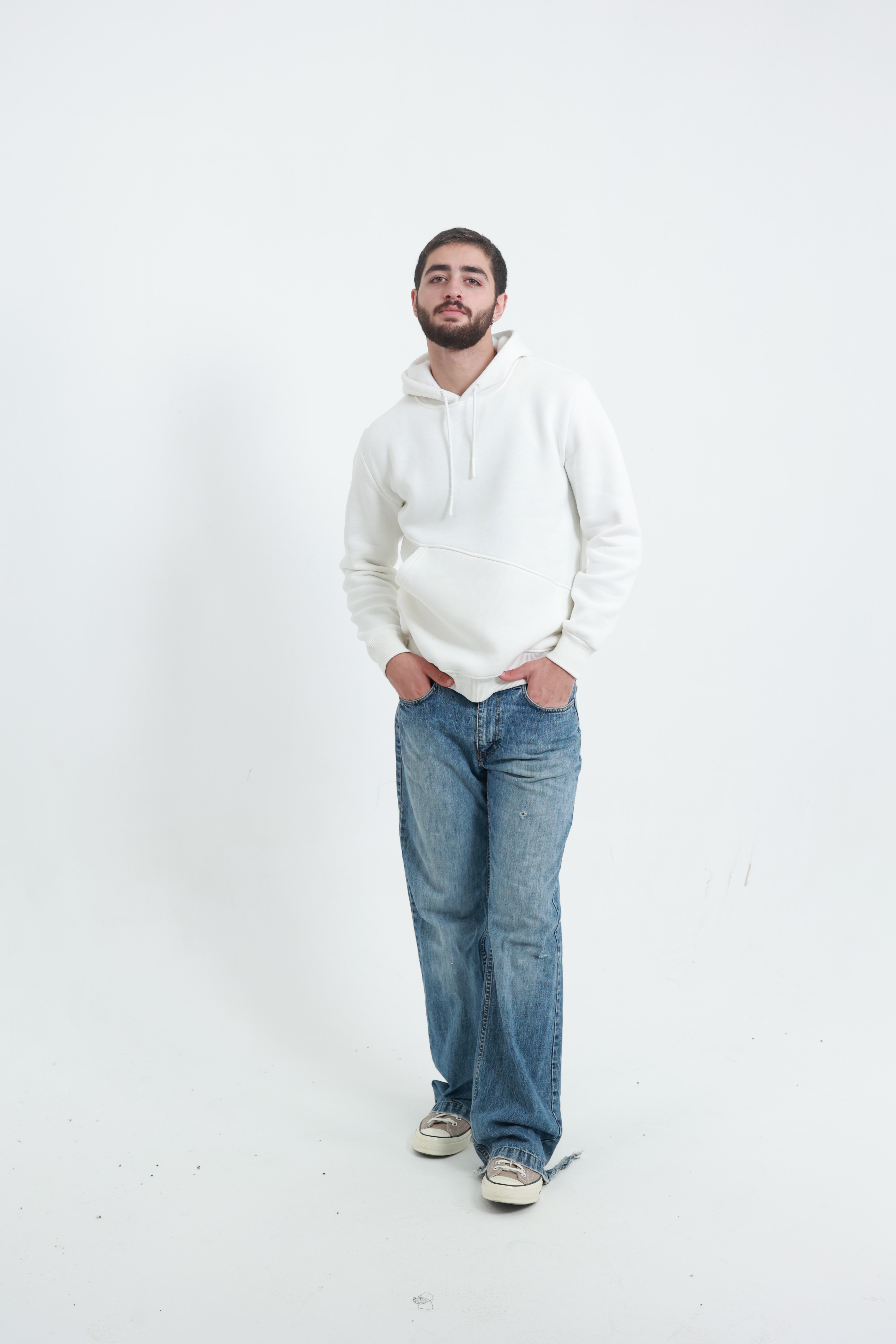 Erkek Yandan Cepli Sweatshirt Beyaz