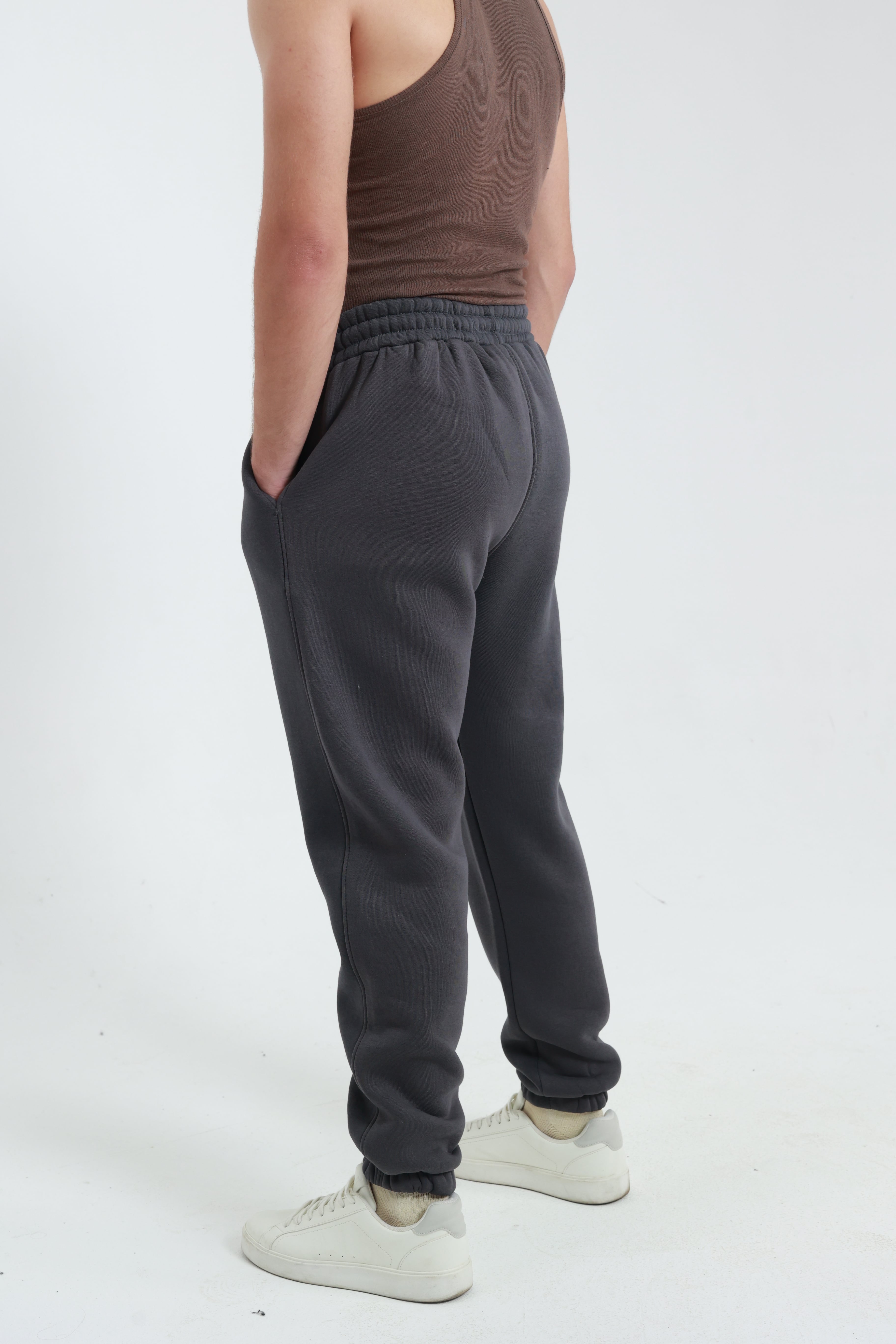 Koyu Füme Erkek Penye Regular Fit 3 İplik Eşofman Altı