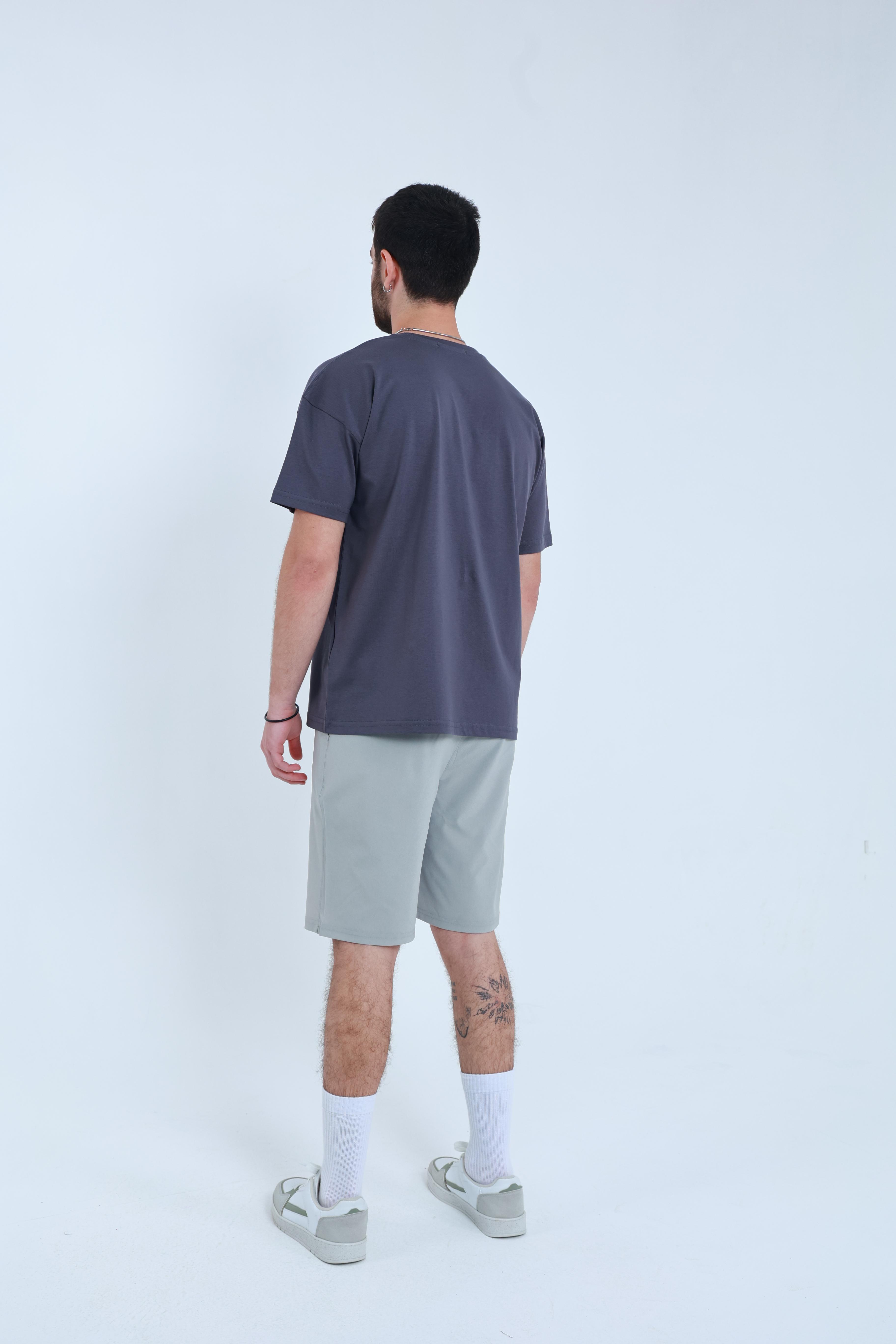 Erkek Penye Oversized T-Shirt Füme