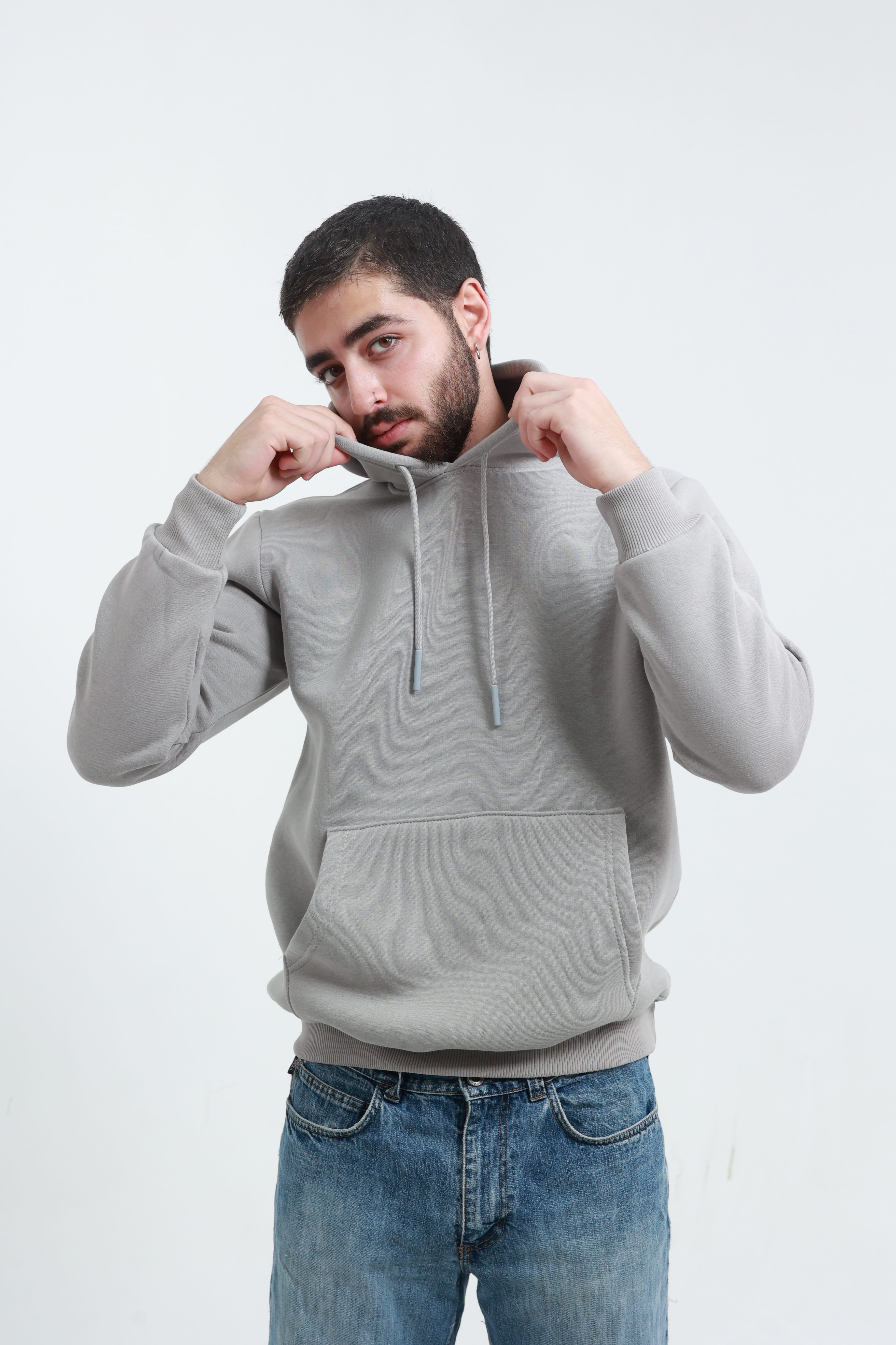 Kanguru Cepli Sweatshirt 3 İplik Taş