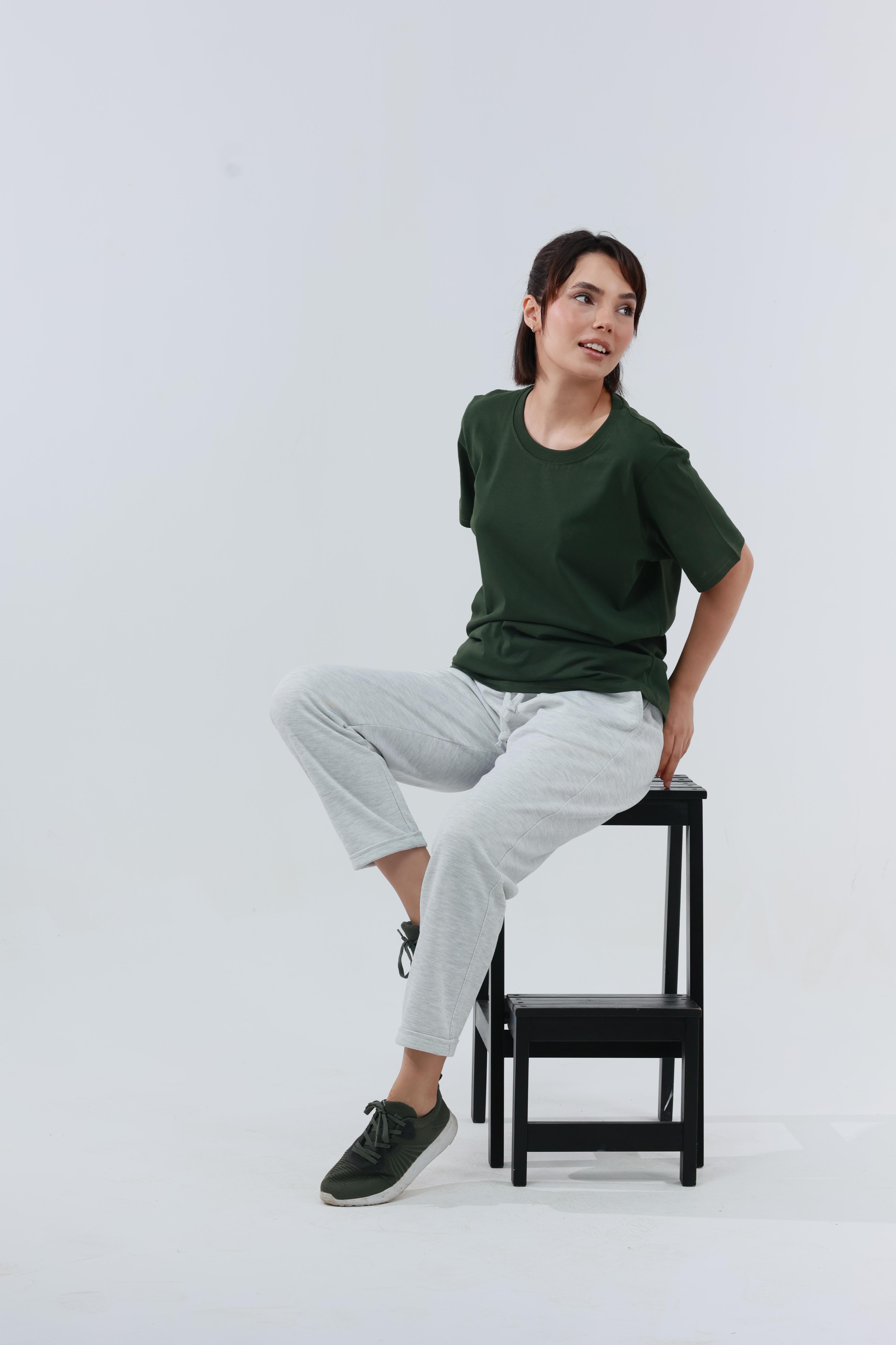 Kadın Penye Regular T-Shirt Haki
