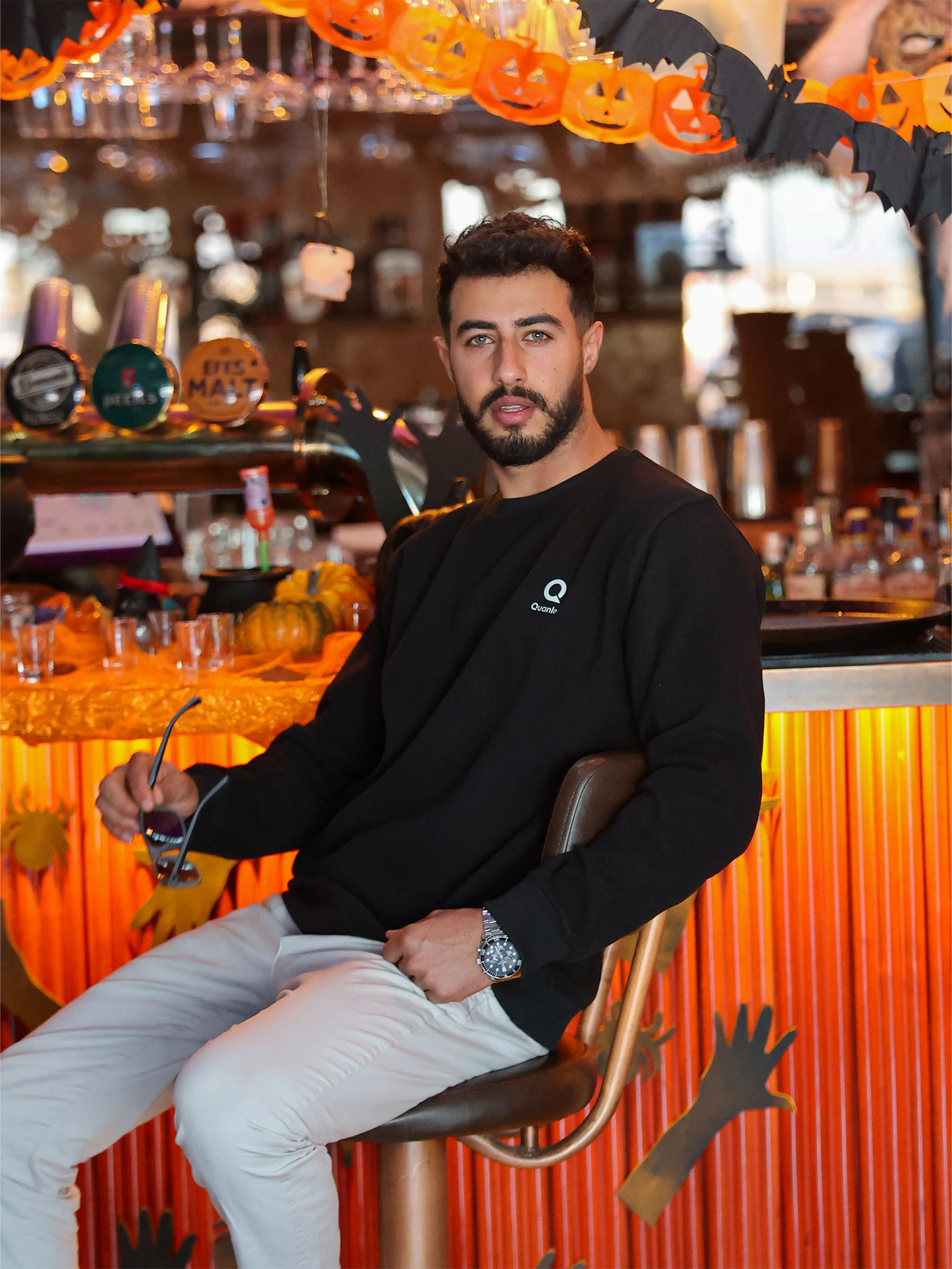 Siyah Quanlex Selanik Kumaş Bisiklet Yaka Sweatshirt