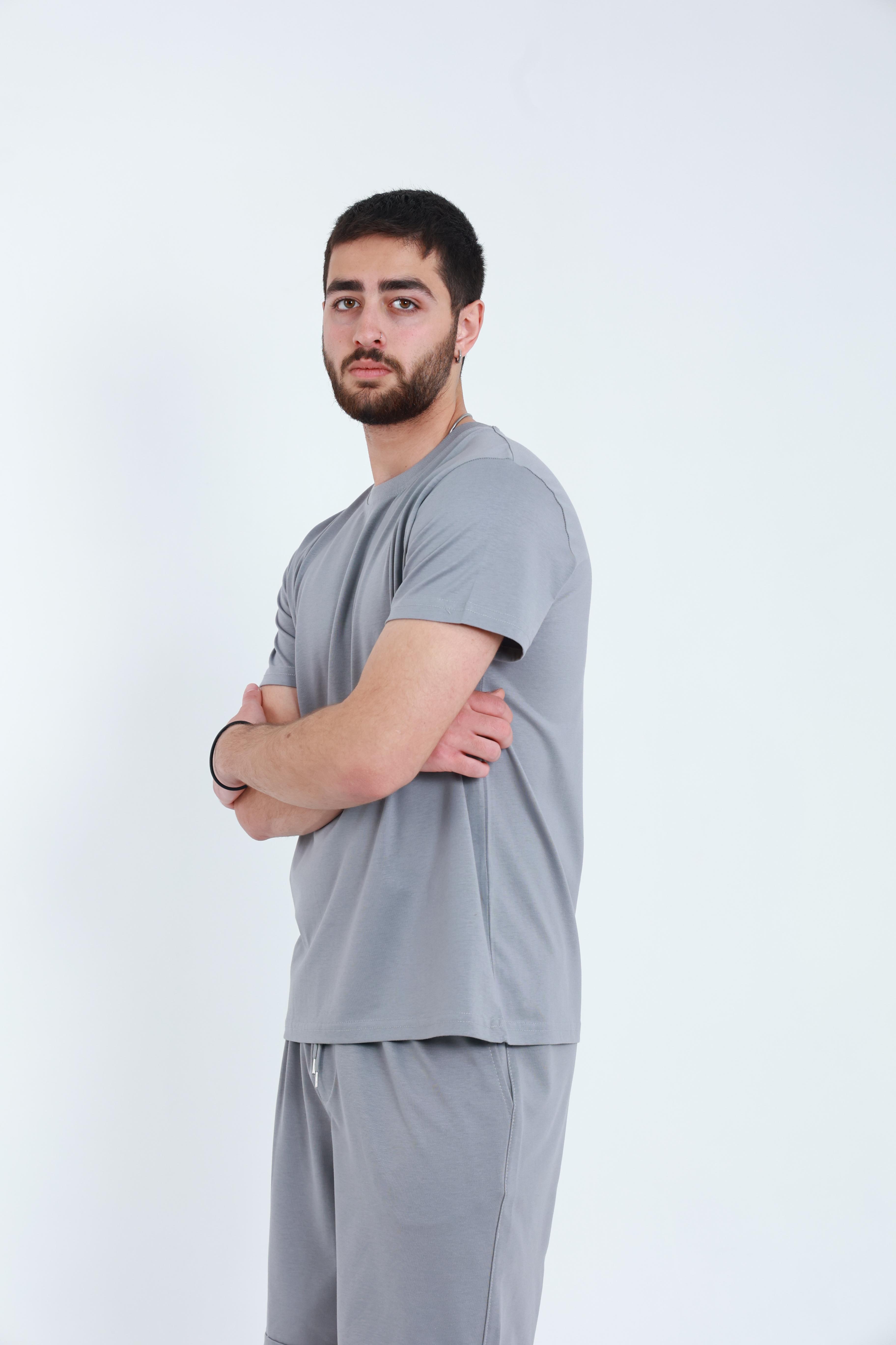 Erkek Penye Regular T-Shirt Gri