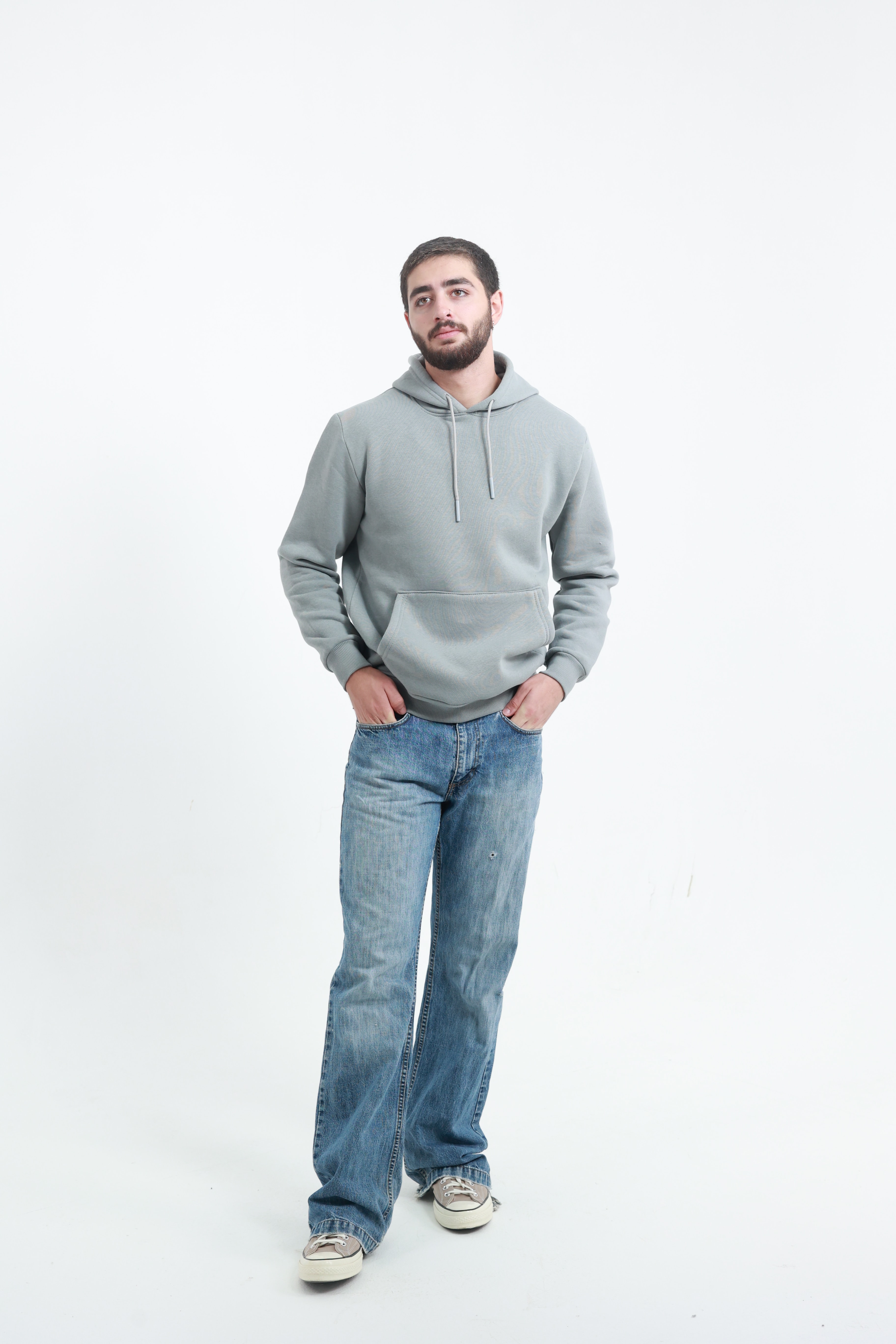 Kanguru Cepli Sweatshirt 3 İplik Gri