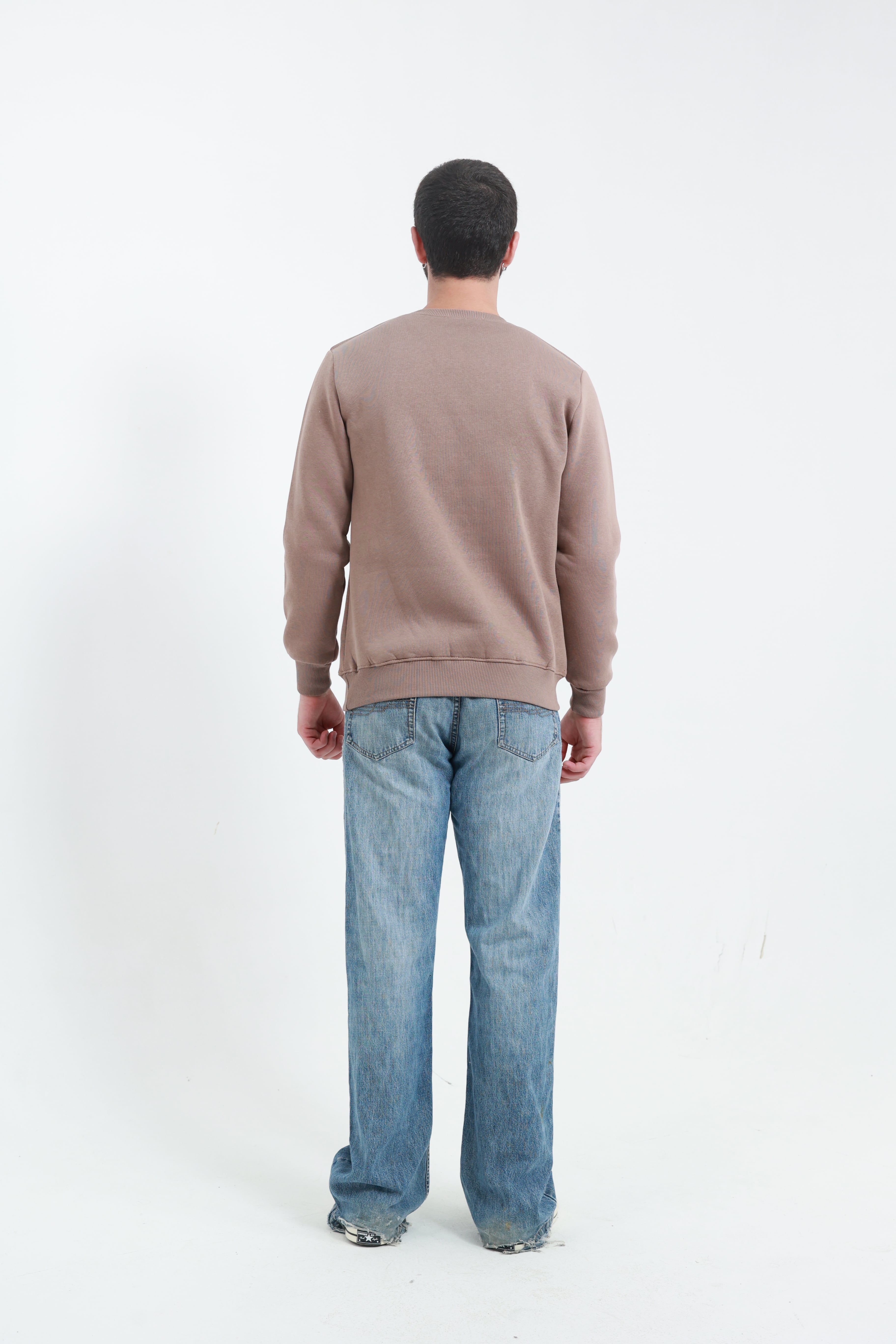 Kahverengi Erkek Bisiklet Yaka Sweatshirt