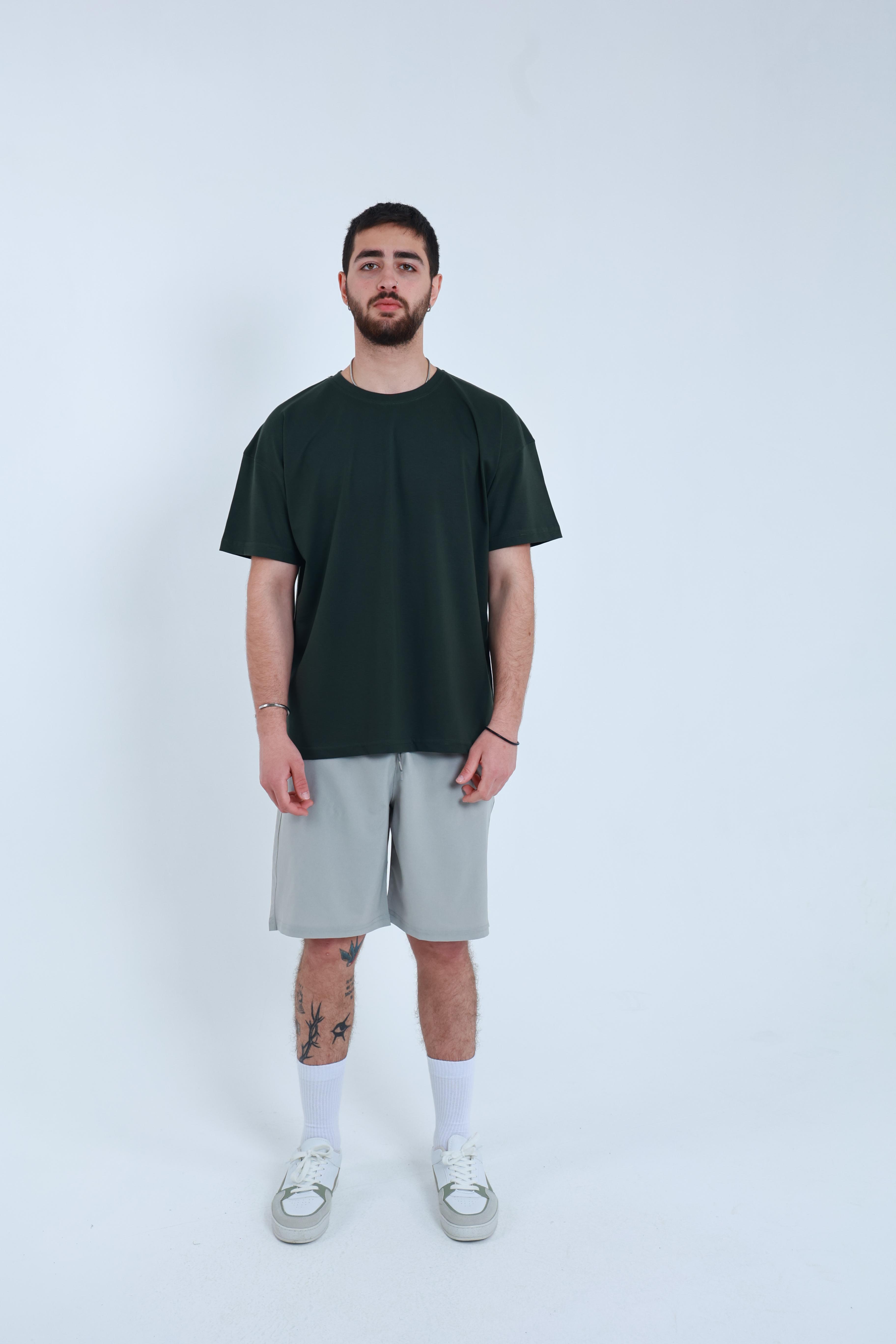 Erkek Penye Oversized T-Shirt Haki