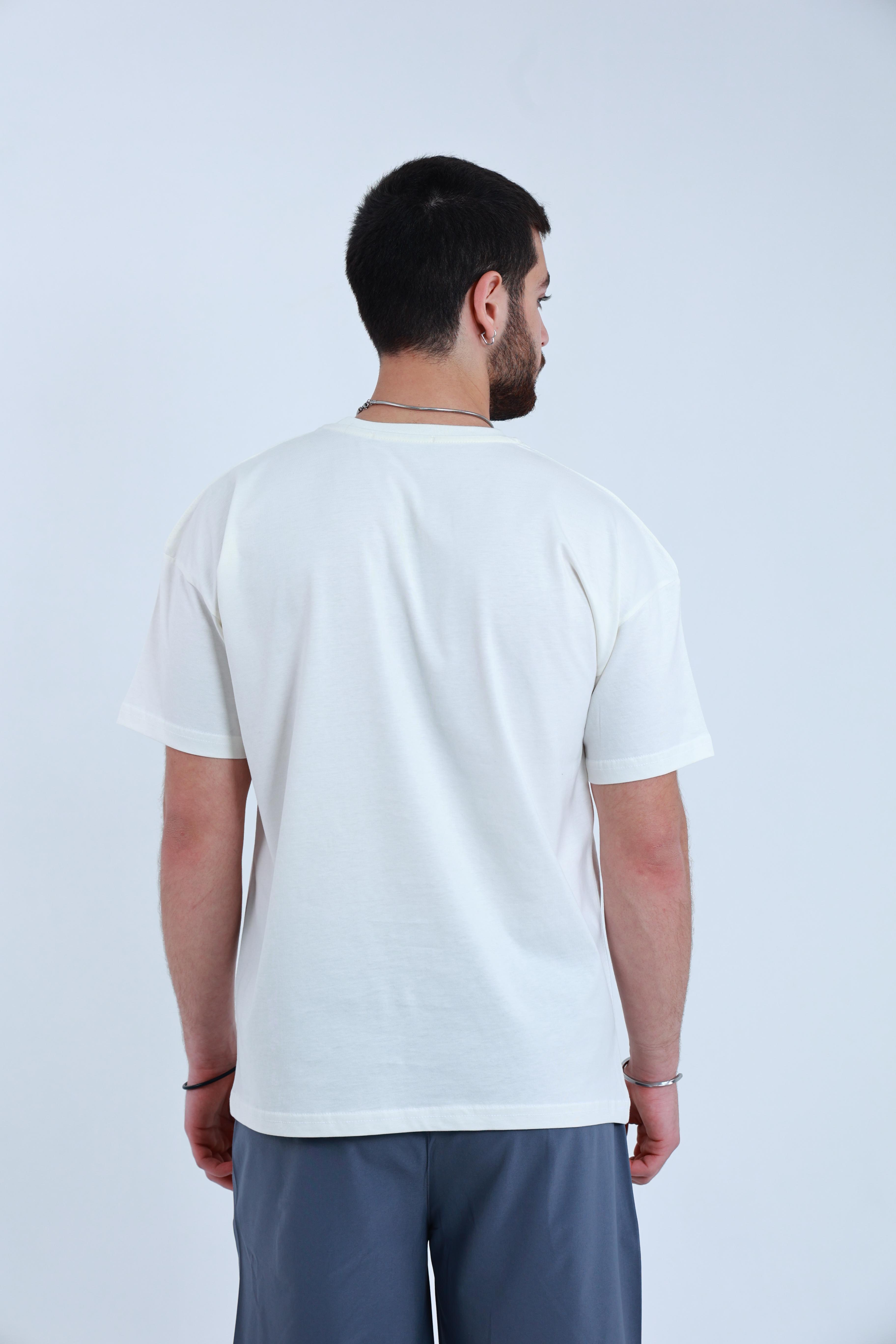 Erkek Penye Oversized T-Shirt Beyaz