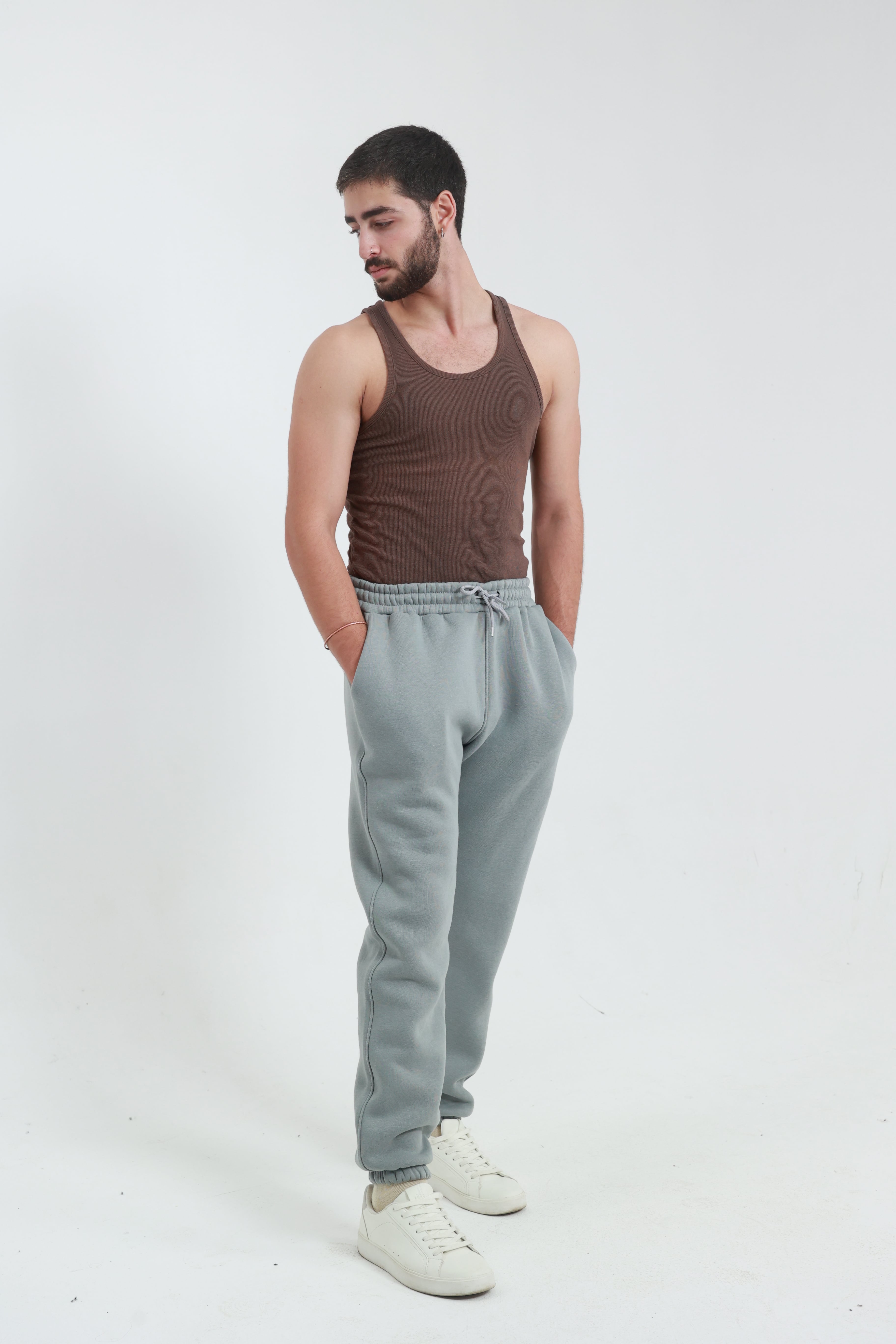 Gri Erkek Penye Regular Fit 3 İplik Eşofman Altı
