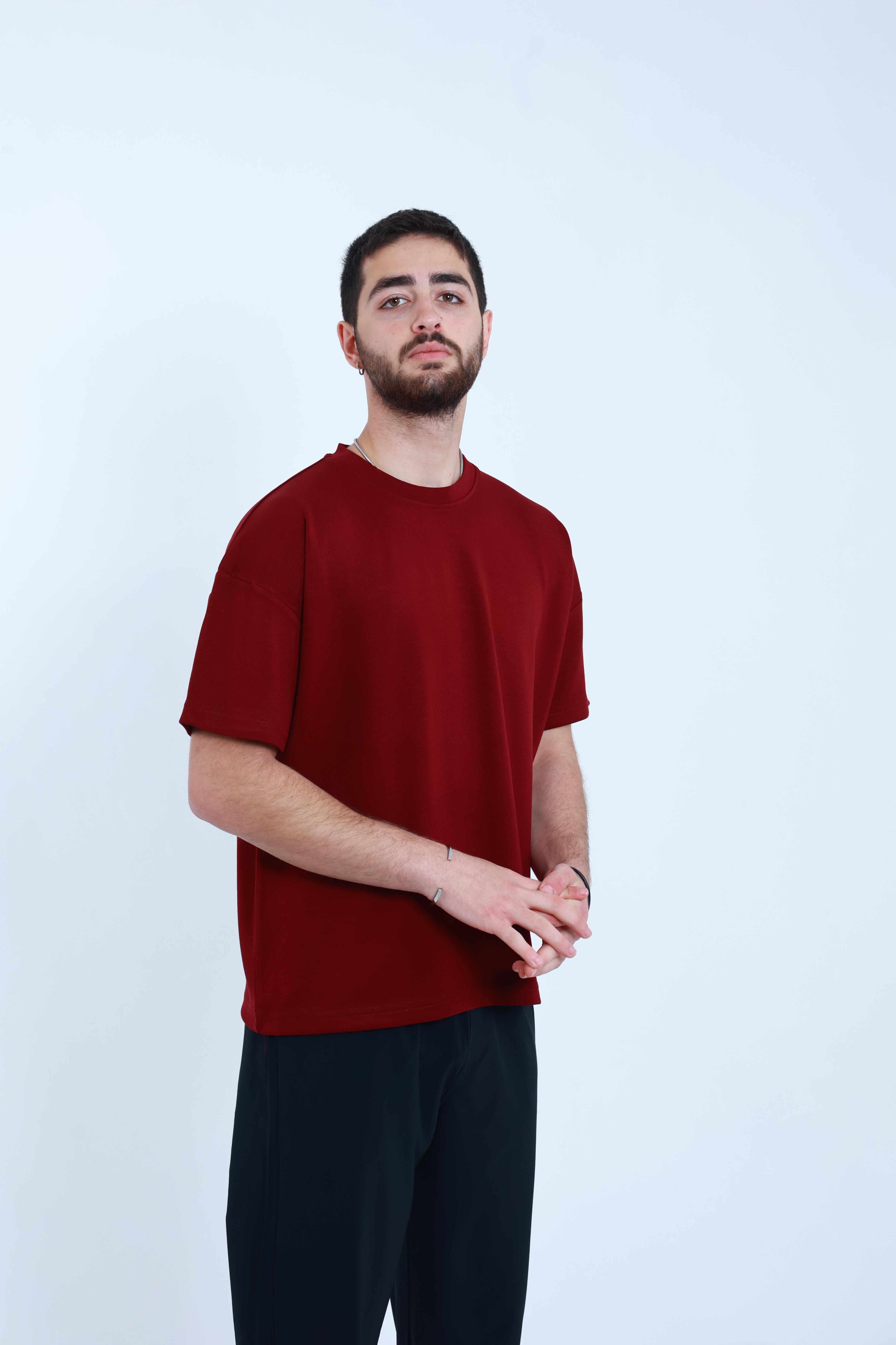 Modal Oversized T-Shirt Bordo