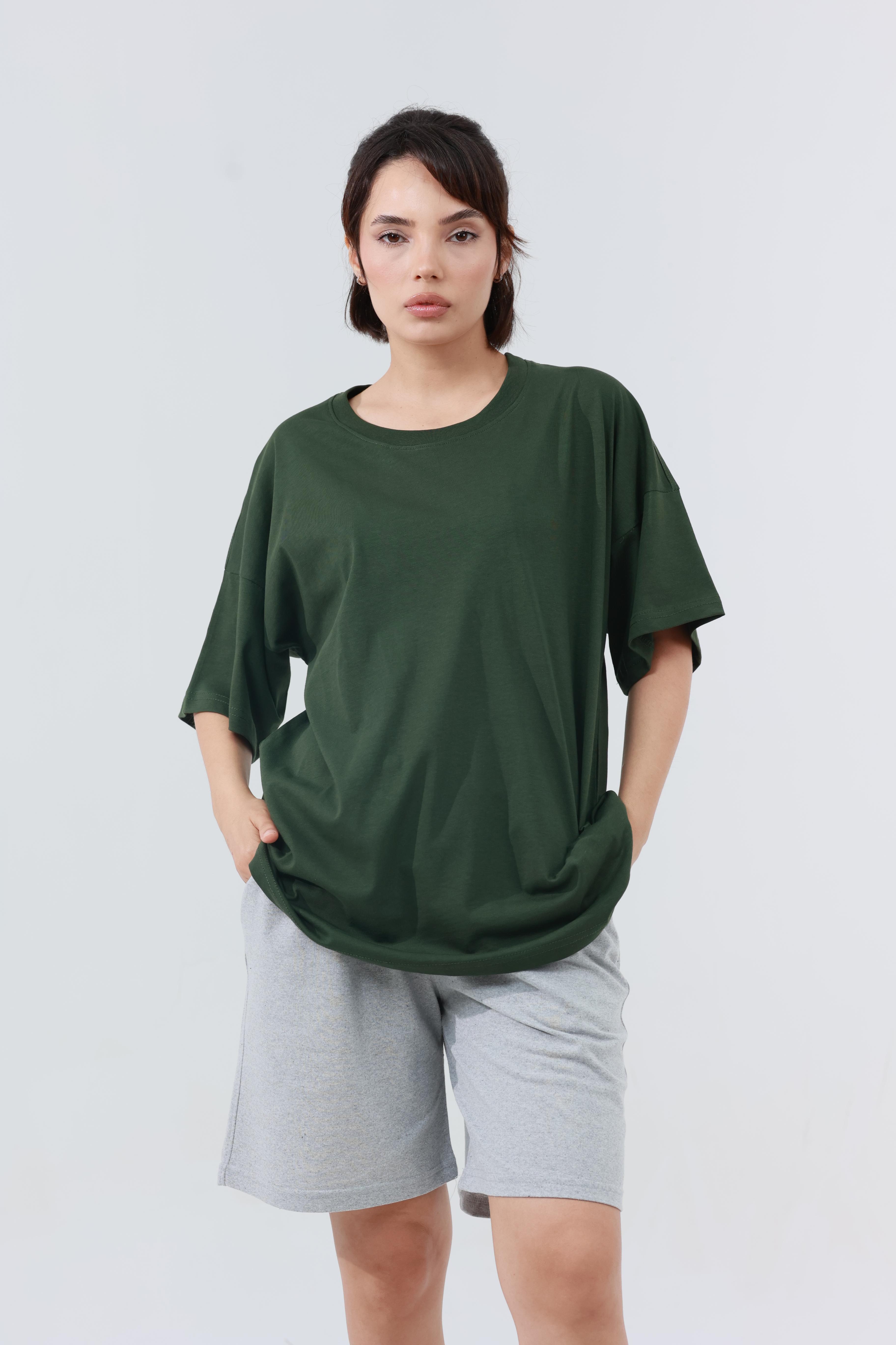 Kadın Penye Oversized T-Shirt Haki