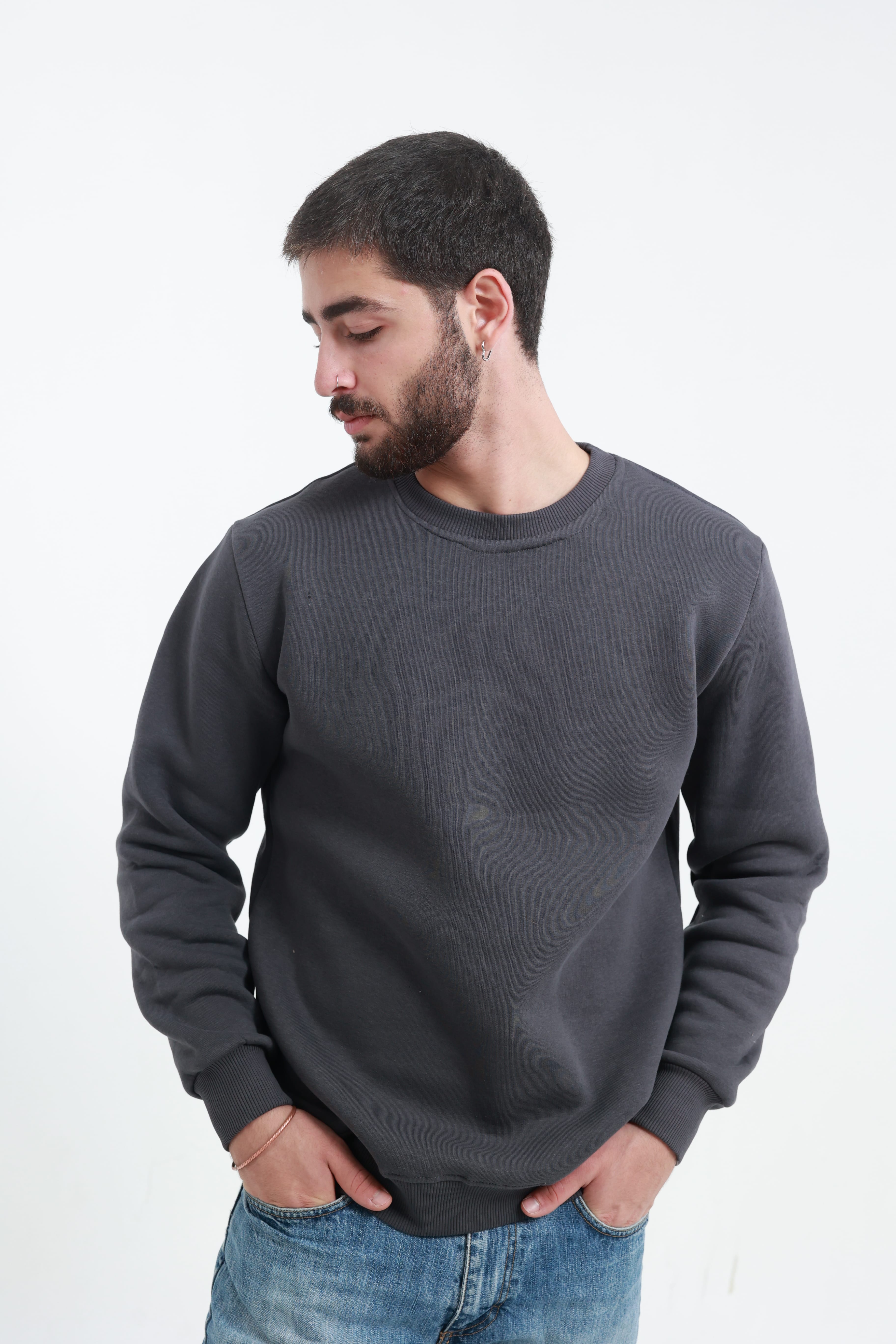 Koyu Füme Erkek Bisiklet Yaka Sweatshirt