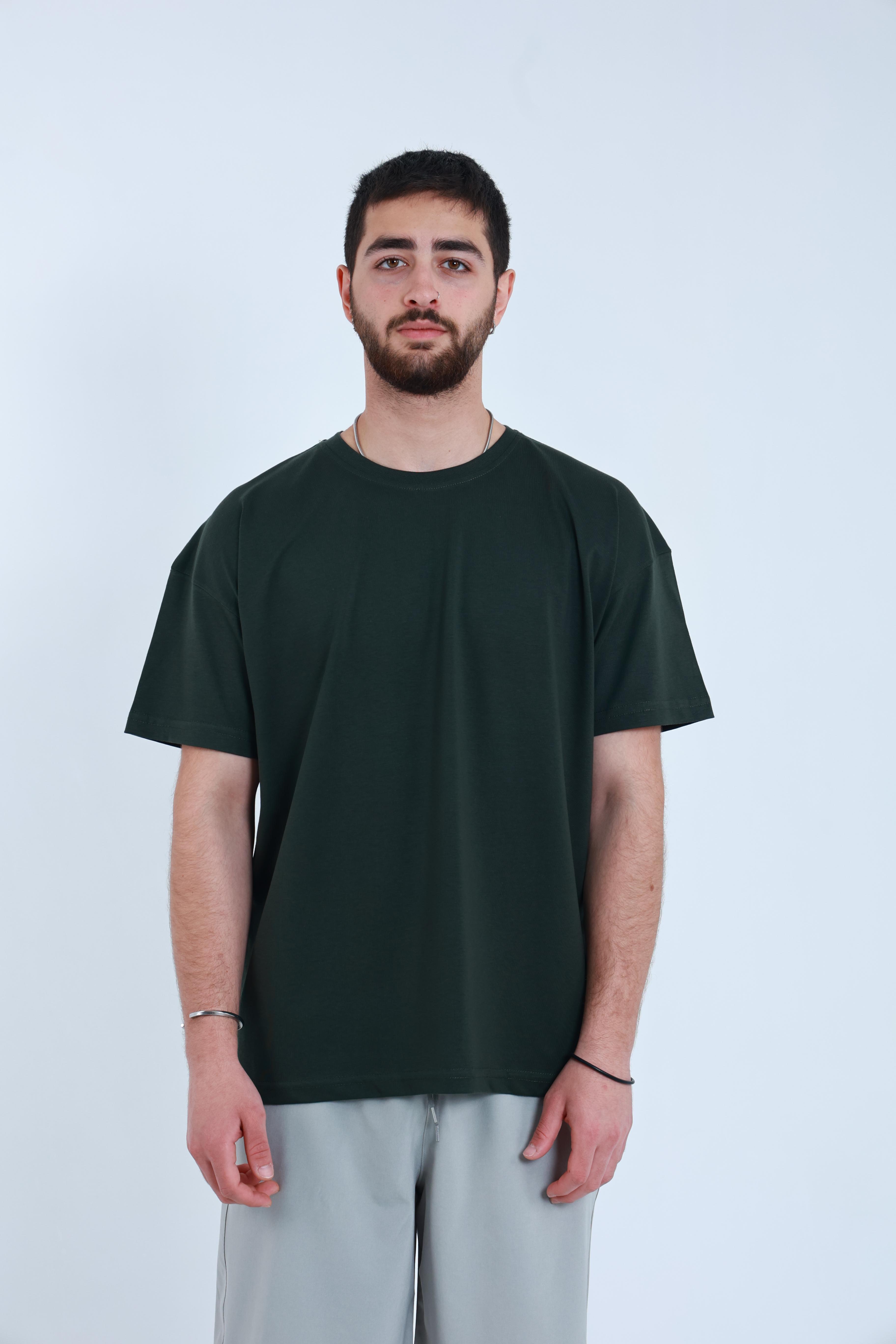 Erkek Penye Oversized T-Shirt Haki