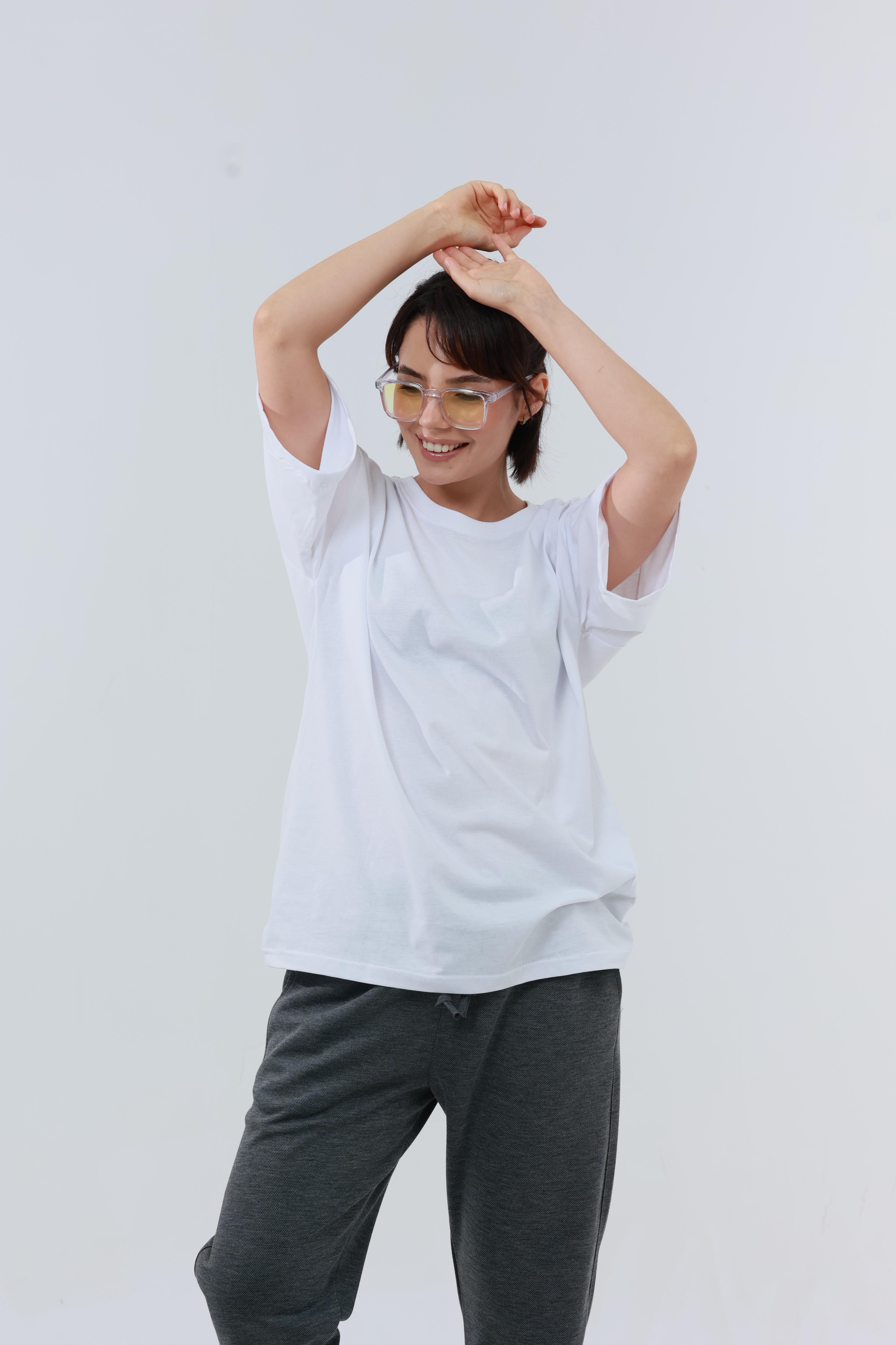 Kadın Penye Oversized T-Shirt Beyaz