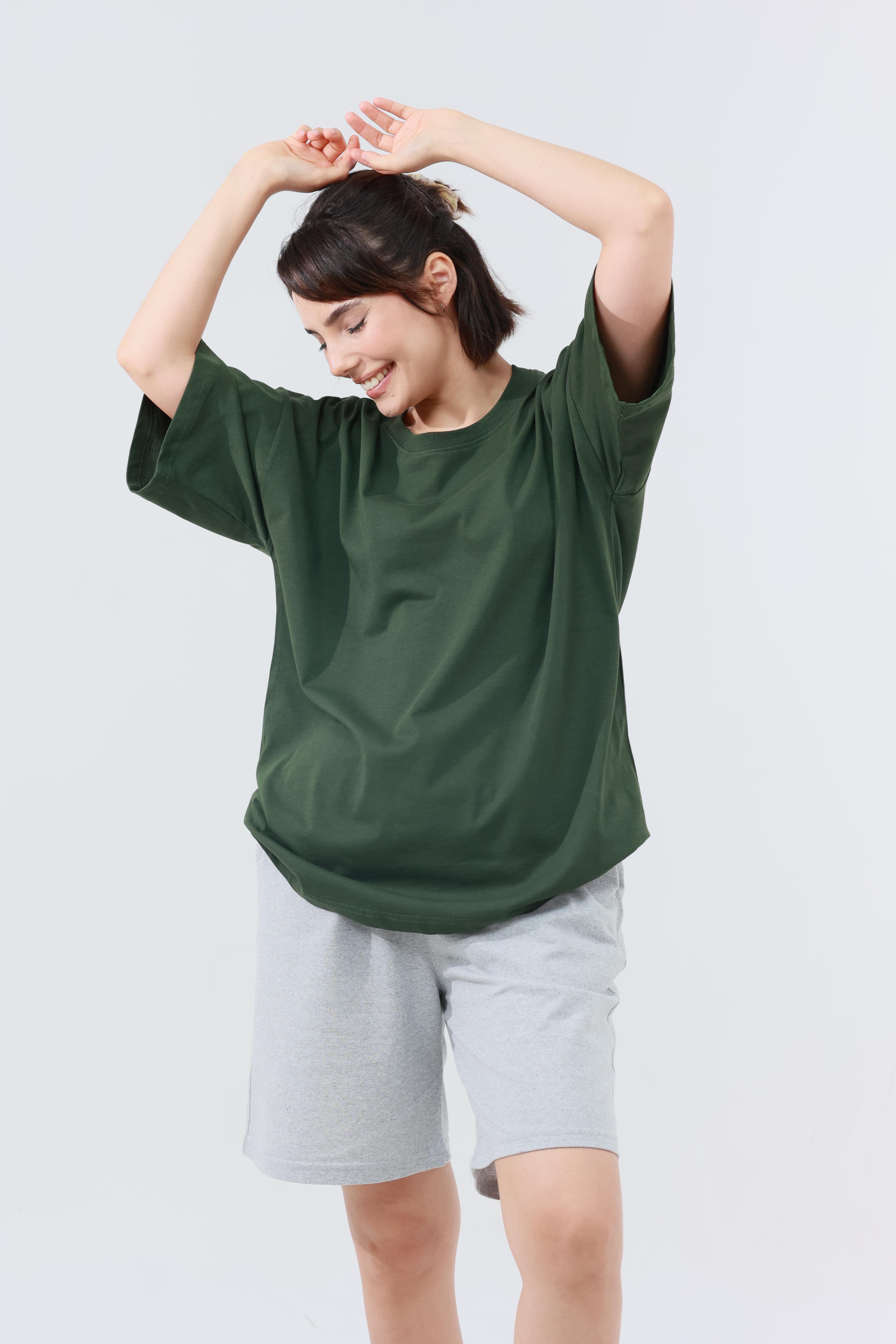 Kadın Penye Oversized T-Shirt Haki