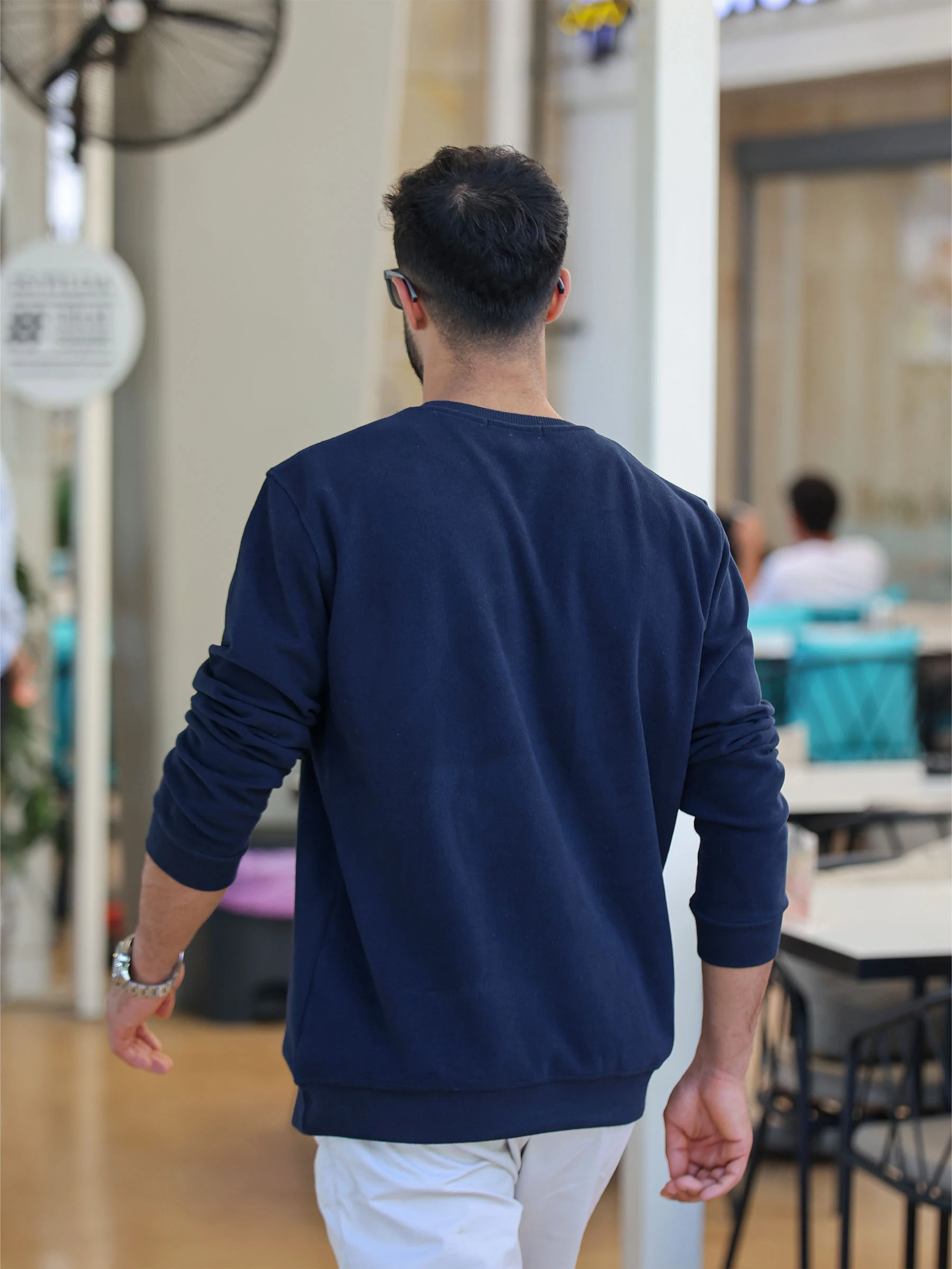 Lacivert Selanik Kumaş Bisiklet Yaka Sweatshirt