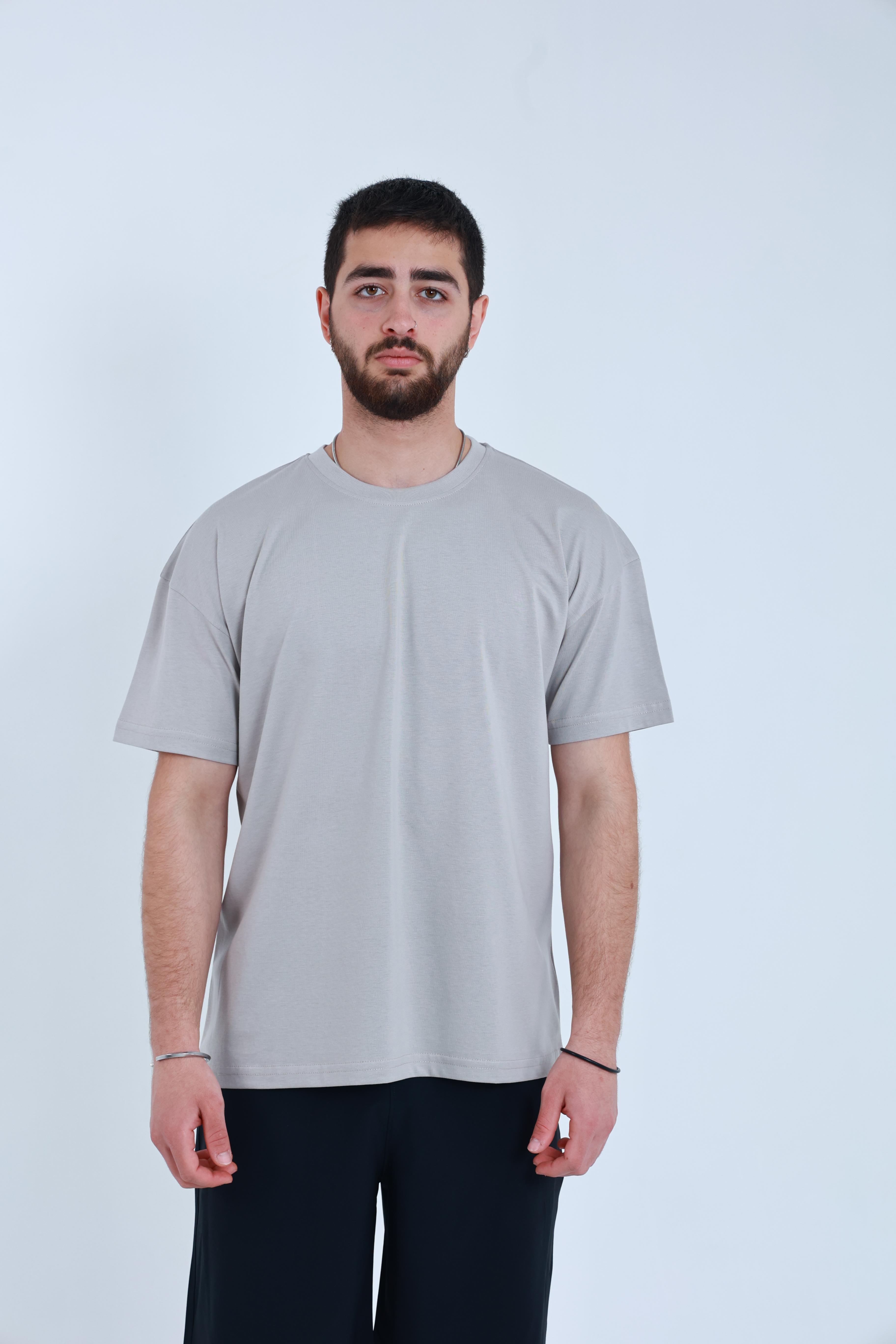 Erkek Penye Oversized T-Shirt Bej