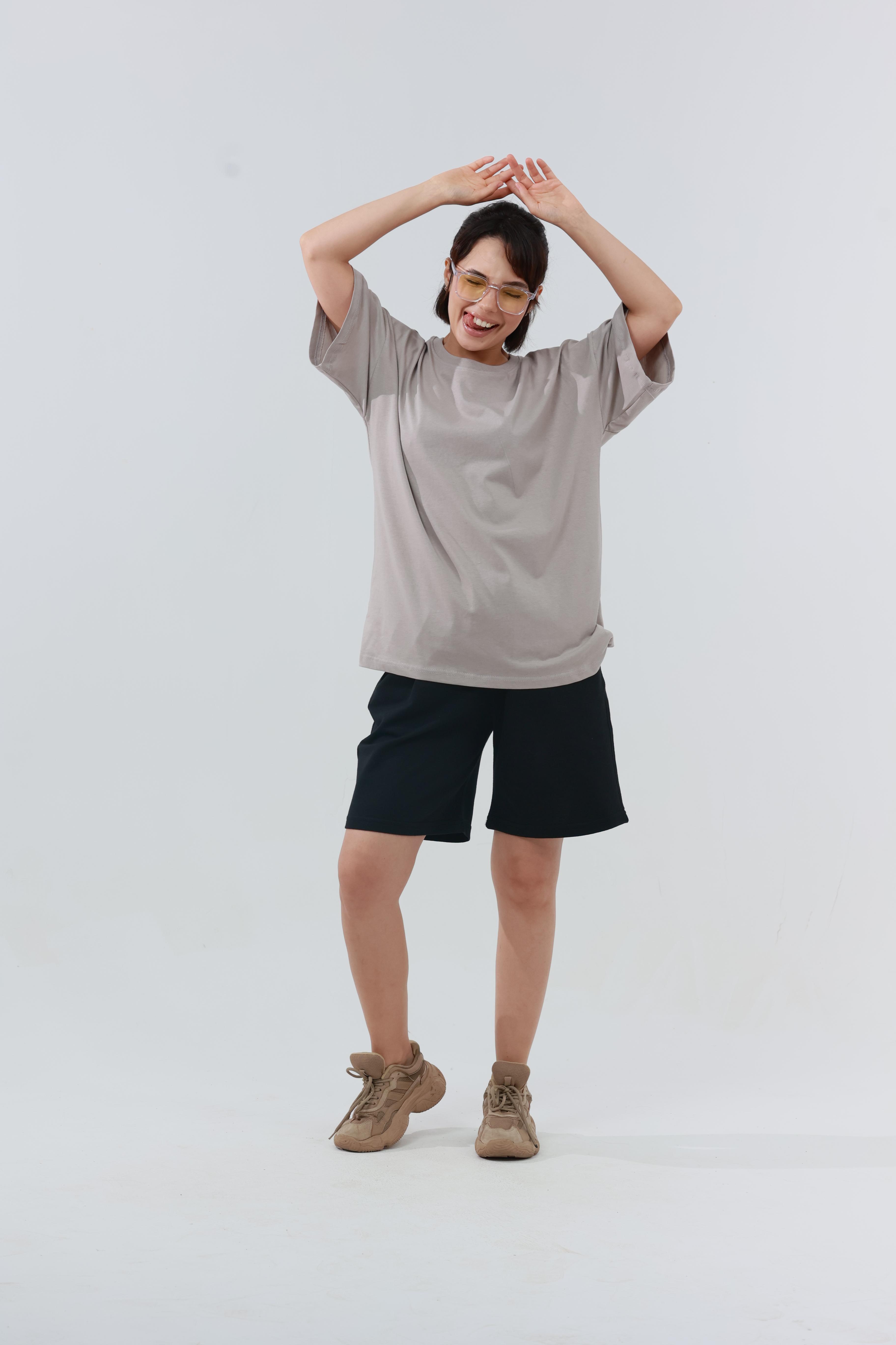Kadın Penye Oversized T-Shirt Bej