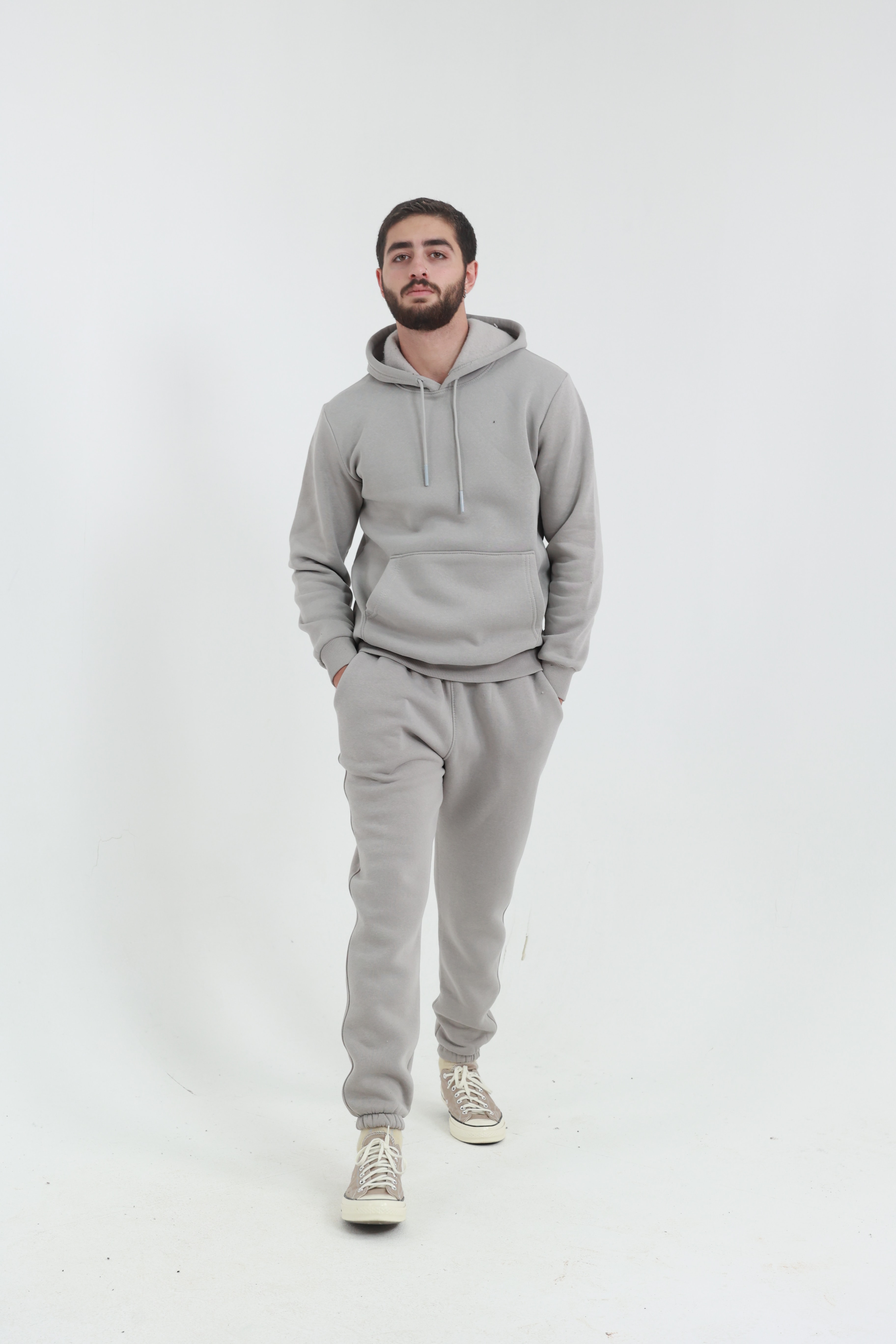 Taş Penye Regular Fit Kanguru Cepli Sweatshirt 3 İplik Eşofman Takım