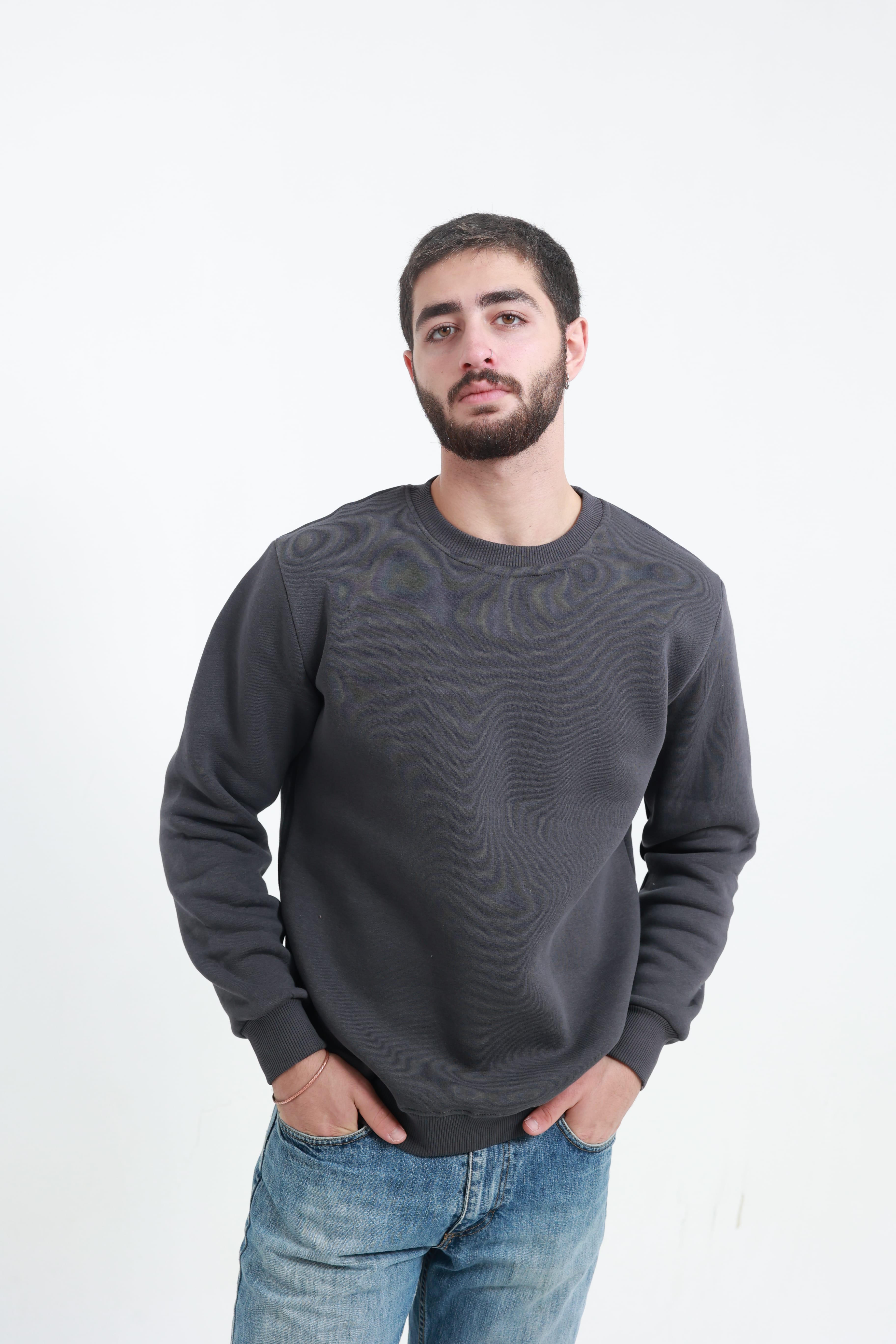 Koyu Füme Erkek Bisiklet Yaka Sweatshirt