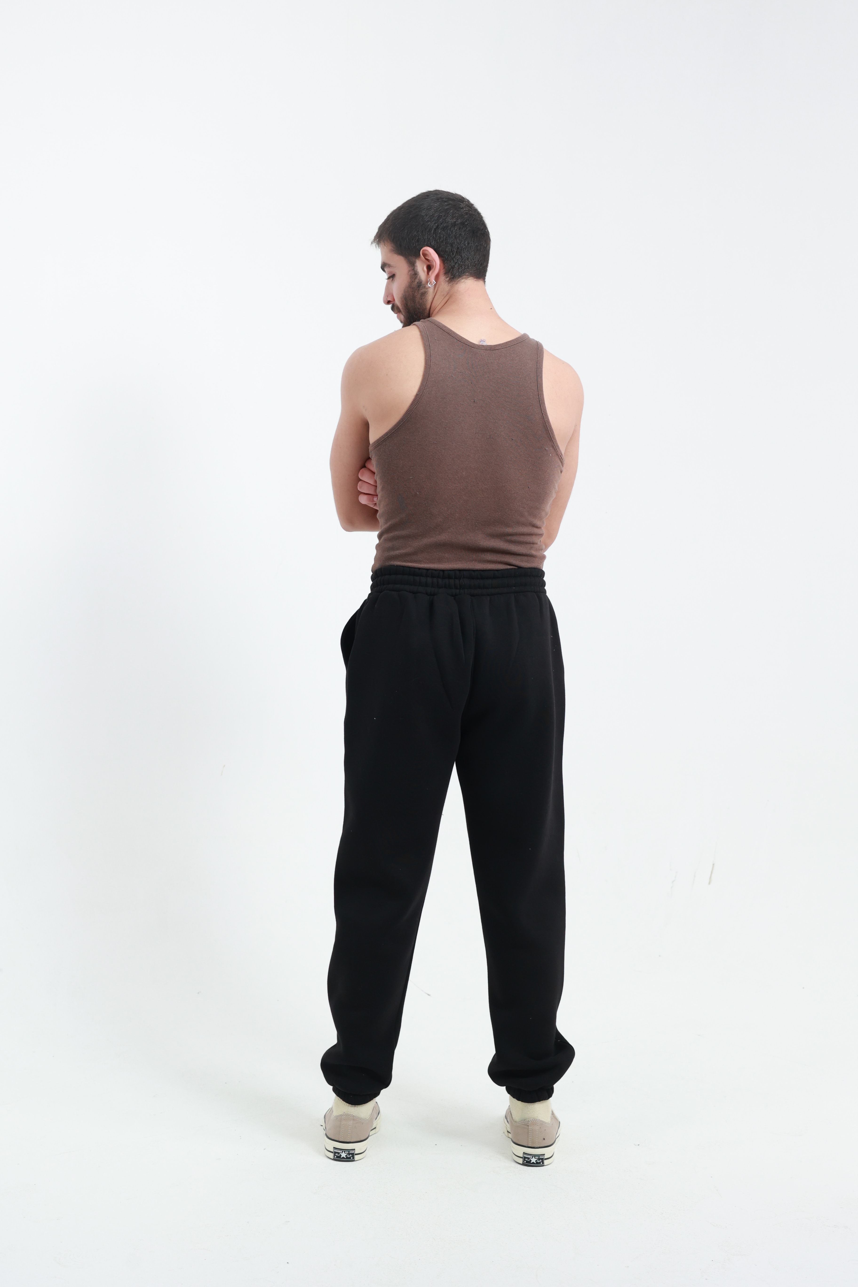 Siyah Erkek Penye Regular Fit 3 İplik Eşofman Altı