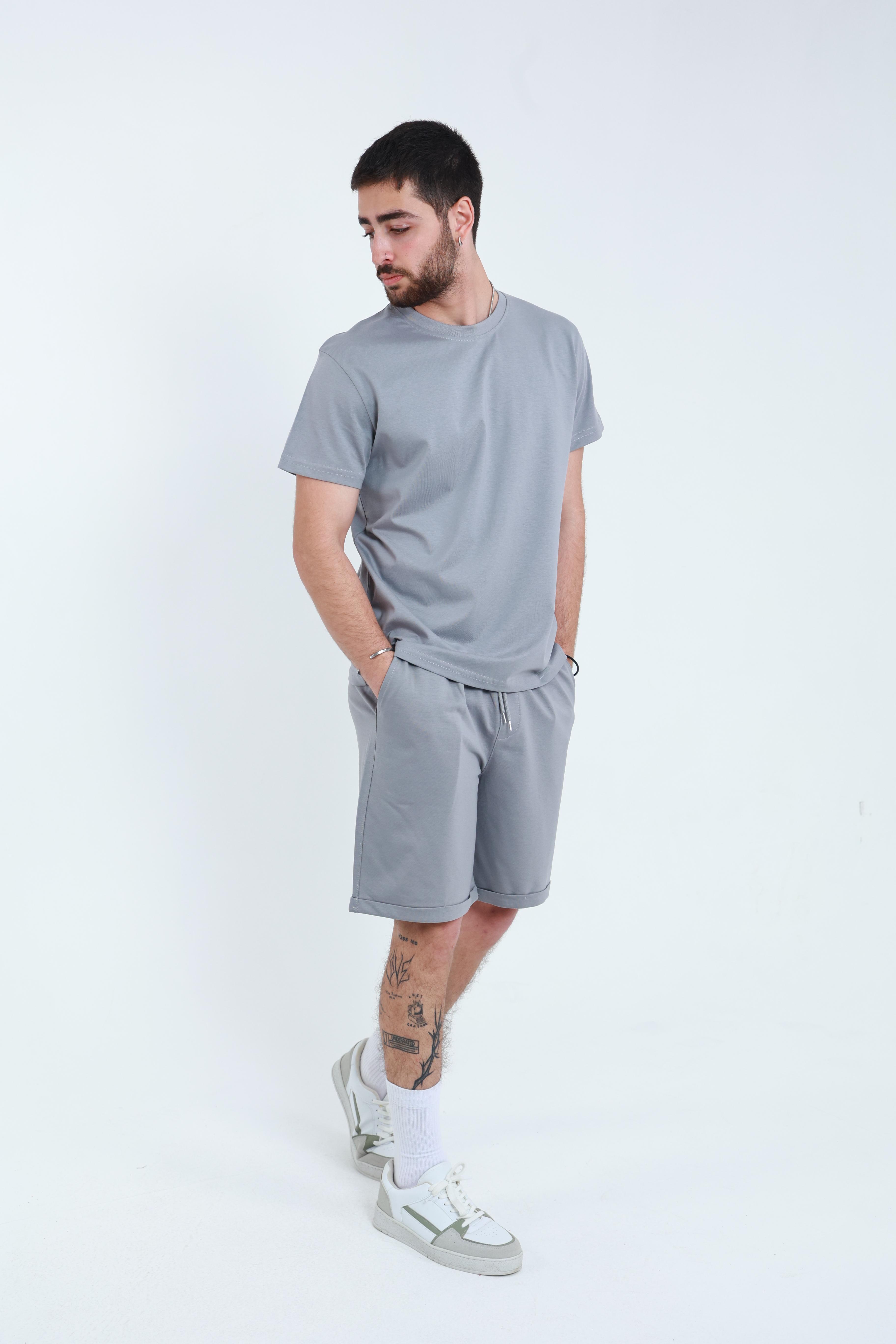 Erkek Penye Regular T-Shirt Gri