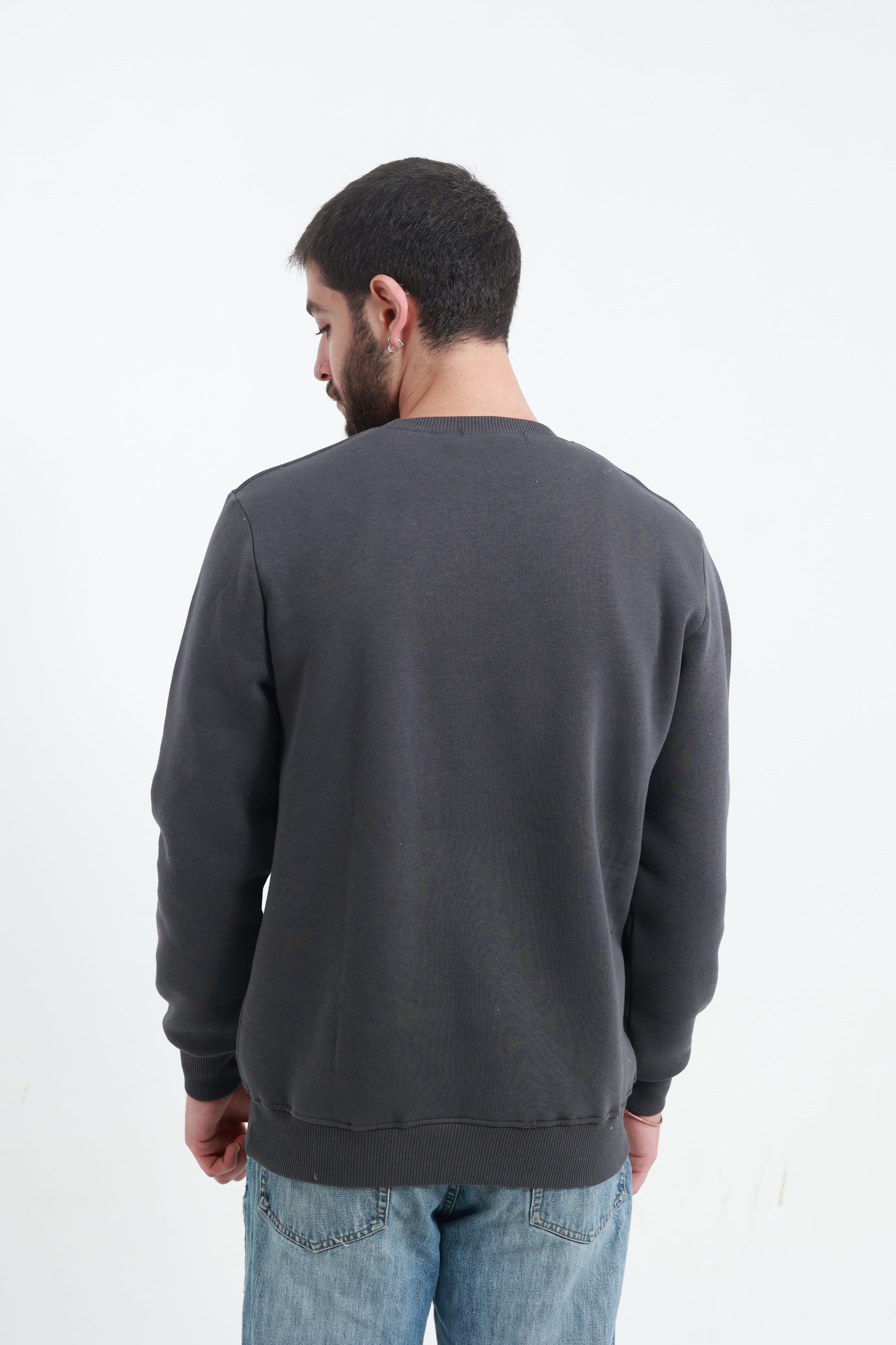Koyu Füme Erkek Bisiklet Yaka Sweatshirt