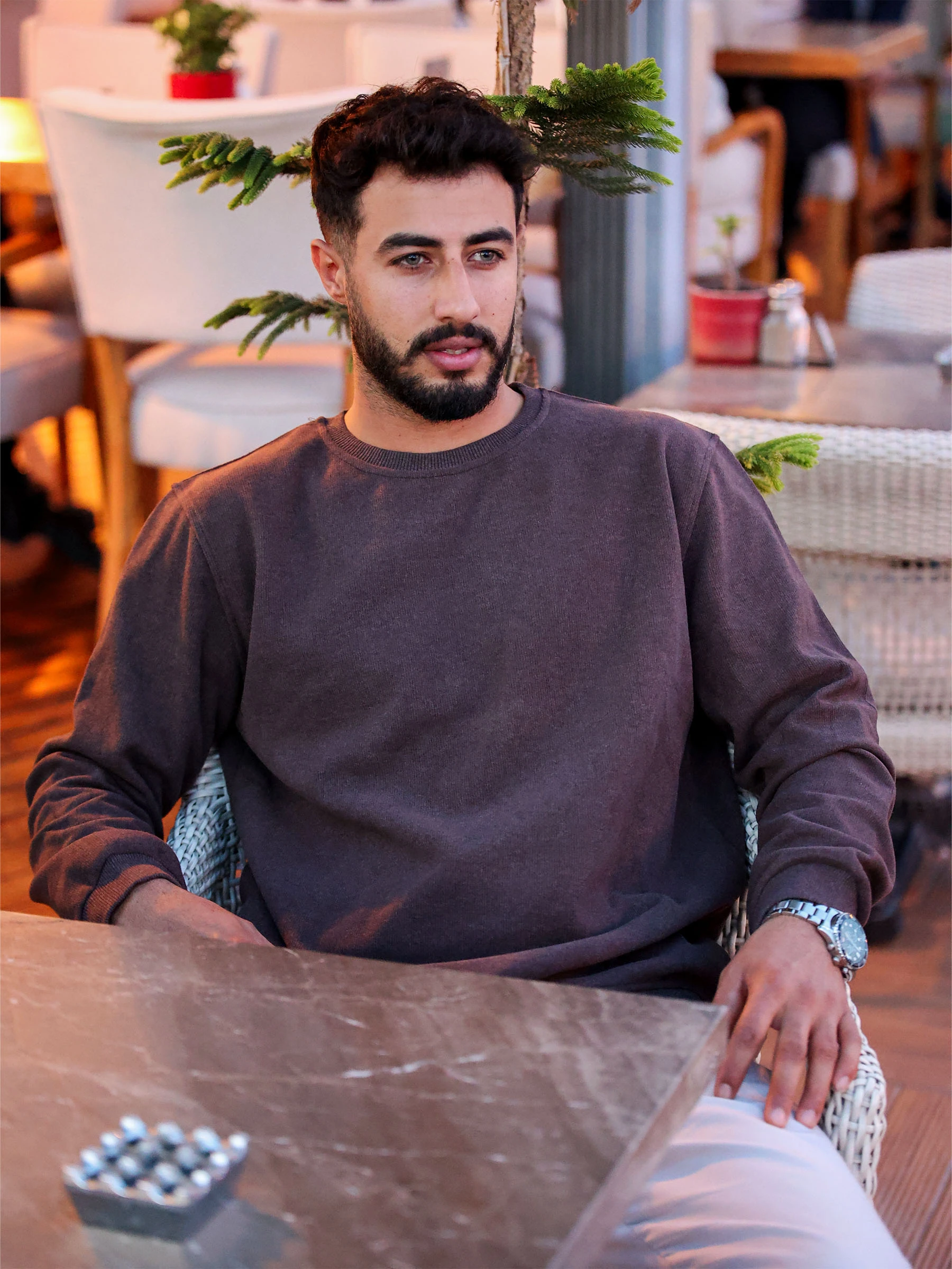 Kahverengi Selanik Kumaş Bisiklet Yaka Sweatshirt